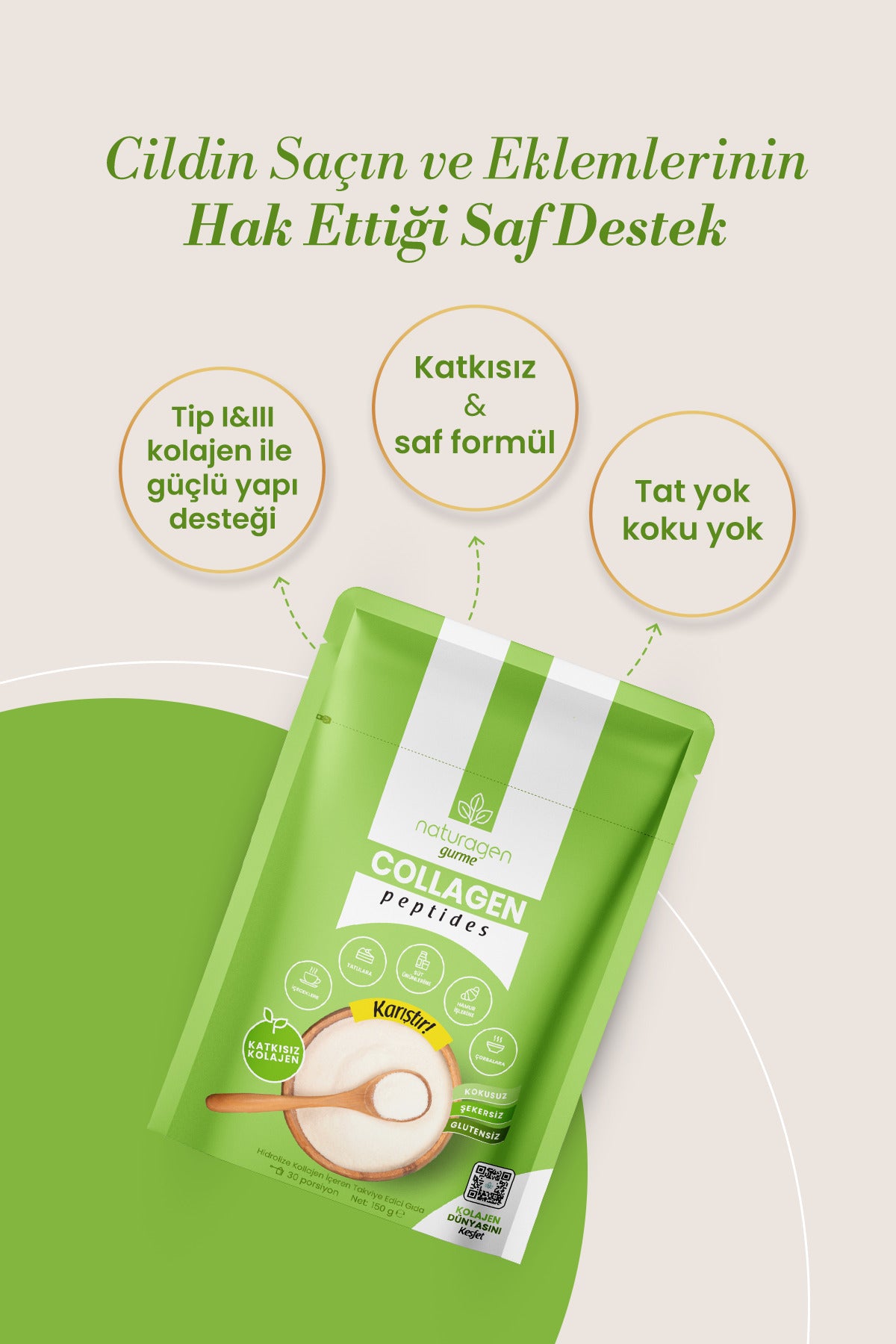 Naturagen Hydrolyzed Collagen Peptides Type I & Type III is a high-protein dietary supplement providing 5000 mg of hydrolyzed collagen per serving.