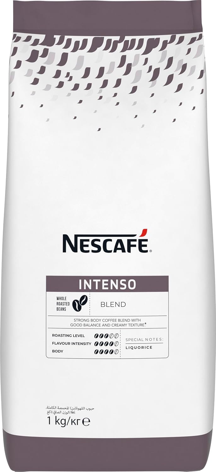 Nescafe Intenso Whole Bean Coffee delivers a bold and full-bodied coffee experience crafted from a balanced blend of Arabica and Robusta beans.