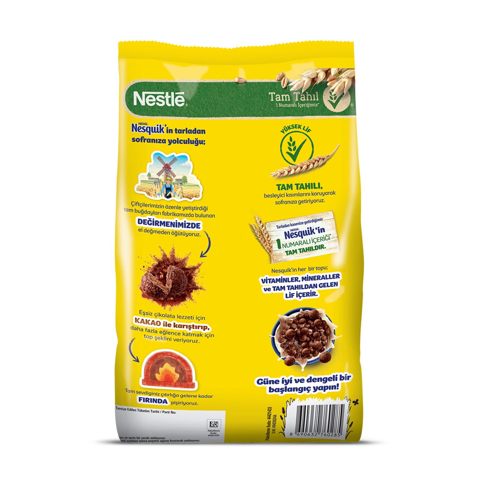 Nesquik Corn Cereal is a family-favorite chocolatey breakfast option made with whole grain wheat and corn semolina, blended with reduced-fat cocoa for a rich and satisfying taste.
