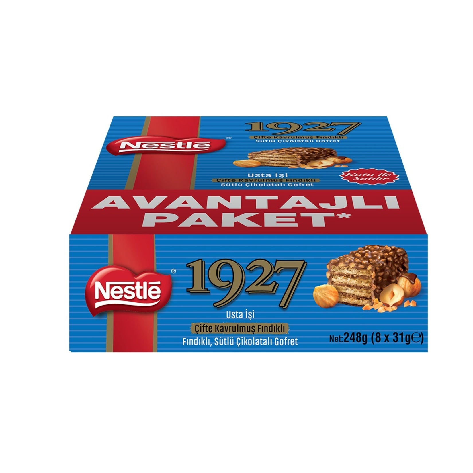 Enjoy the rich taste of Nestle 1927 Double Roasted Hazelnut Milk Chocolate Wafer, a delicious combination of crispy wafer layers, smooth milk chocolate, and intensely flavored double roasted hazelnuts.