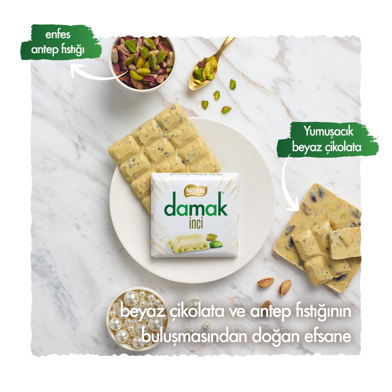 Nestle Damak İnci Pistachio White Chocolate 60 G