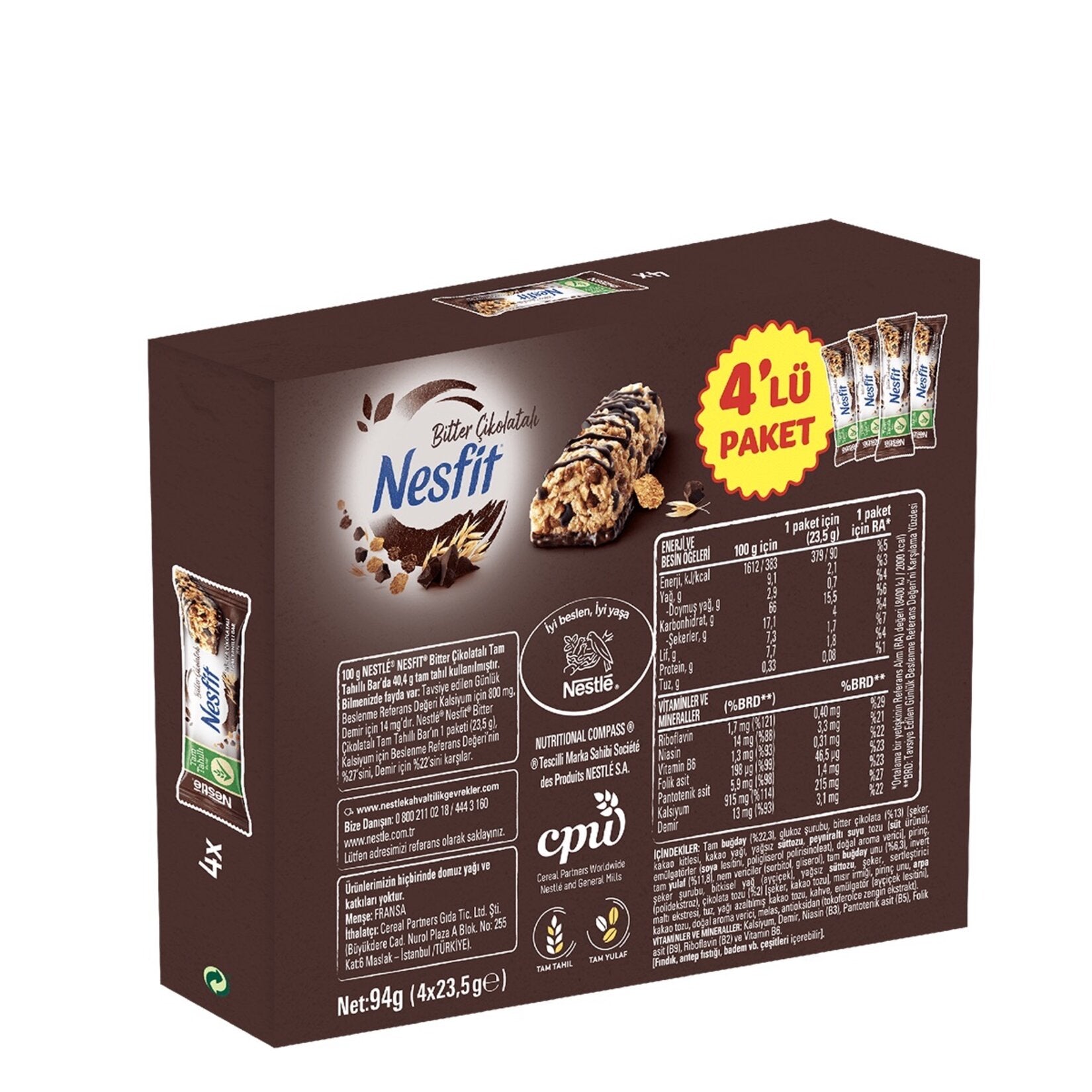 Nestle Nesfit Dark Chocolate Whole Grain Bar combines the goodness of whole grains with a smooth layer of dark chocolate for a balanced, satisfying snack.
