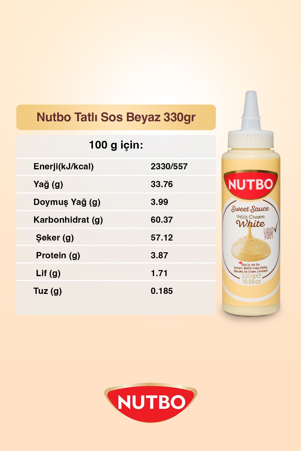 NUTBO Sweet White Dessert Sauce is crafted with a perfectly smooth, pourable texture that makes every dessert look and taste better.
