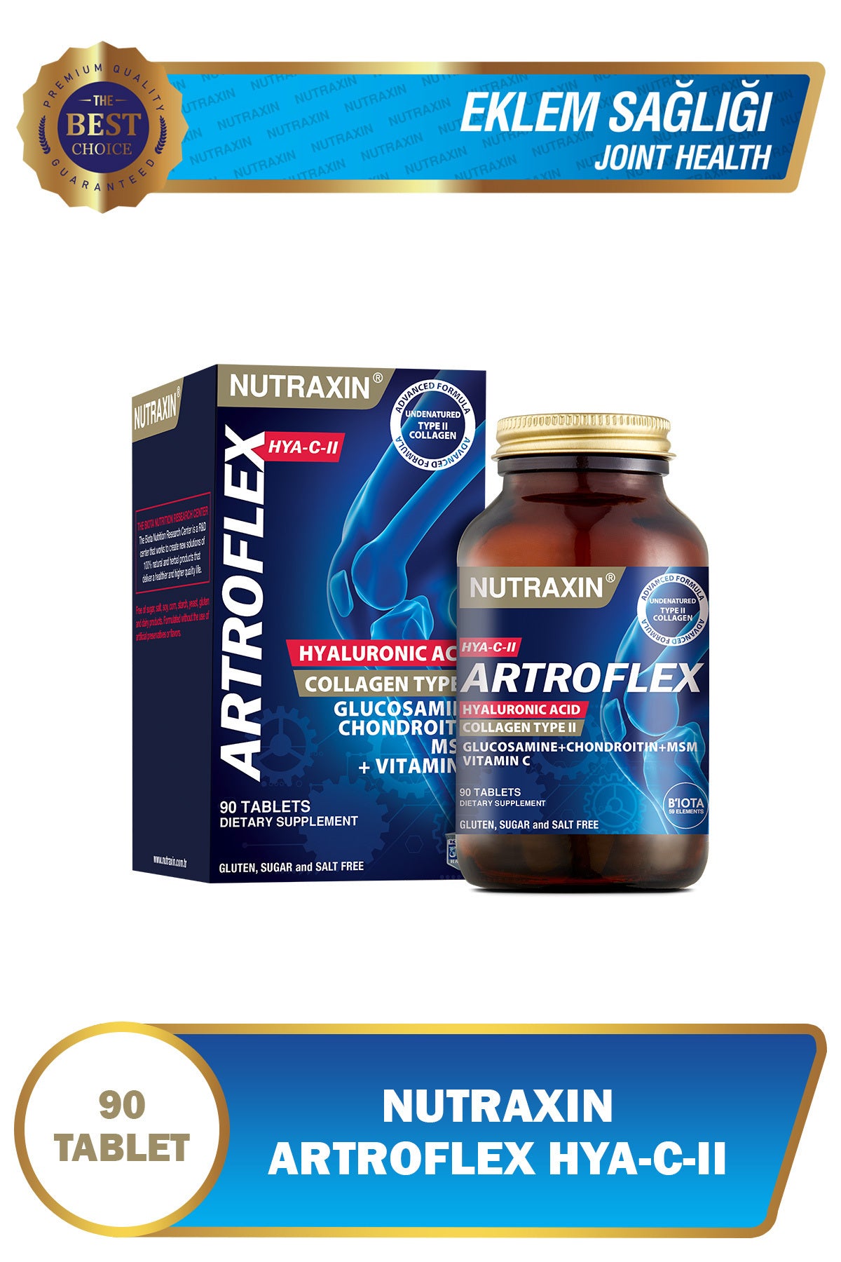Nutraxin Artroflex HYA-C-II is a comprehensive joint support formula combining six active ingredients in one convenient tablet.