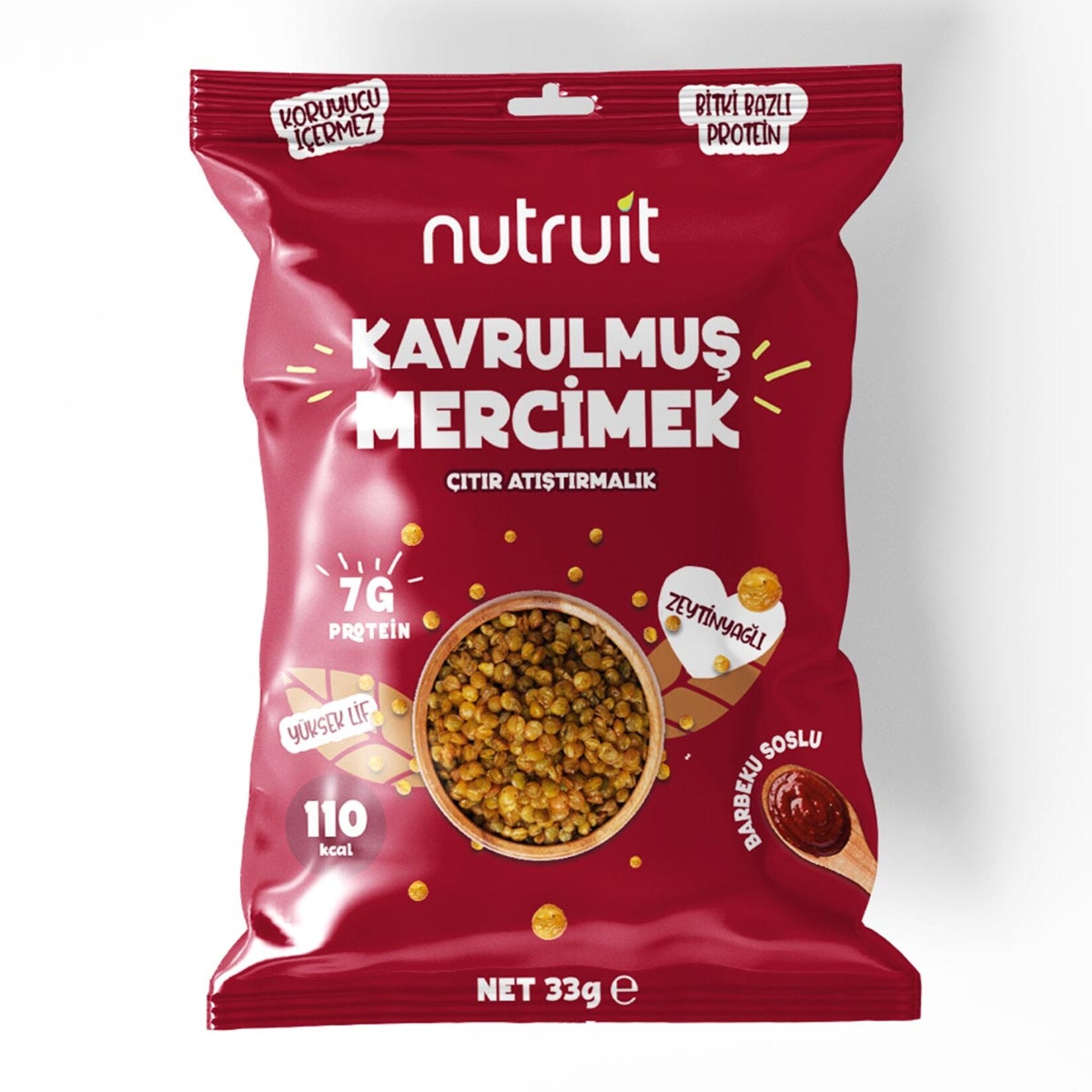 Nutruit Olive Oil BBQ Roasted Lentils bring together the rich crunch of roasted lentils with a bold barbecue-style seasoning, balanced by olive oil and pink Himalayan salt.