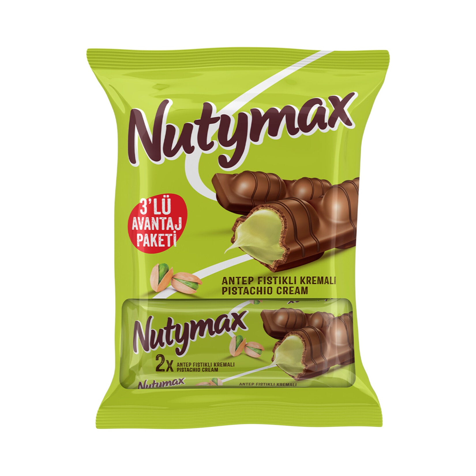 Nutymax Pistachio Cream Wafer brings together the rich flavor of milk chocolate, crunchy wafer layers, and a luscious pistachio cream filling for a satisfying snack experience.