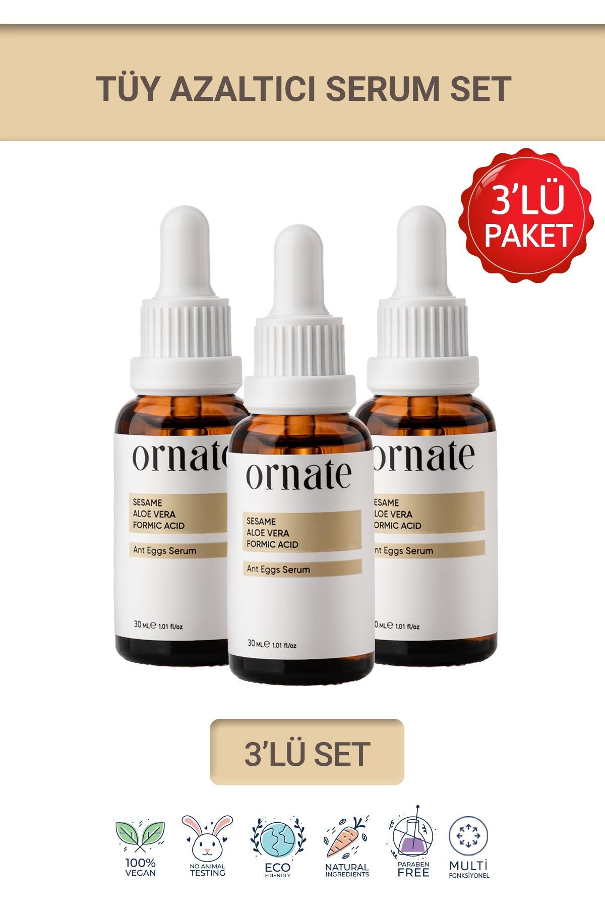 ORNATE Ant Egg Oil Hair Reduction & Moisturizing Serum is a plant-based, multi-functional formula developed to help reduce the appearance of unwanted hair while keeping skin soft and hydrated.