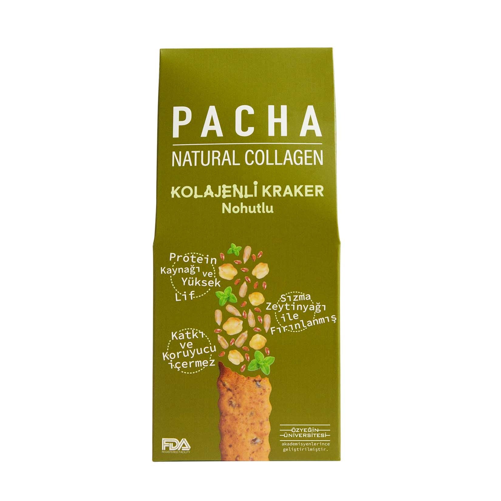 Pacha Natural Collagen Chickpea Cracker is a delicious and nutritious snack made with a blend of chickpea flour, whole wheat flour, and extra virgin olive oil.