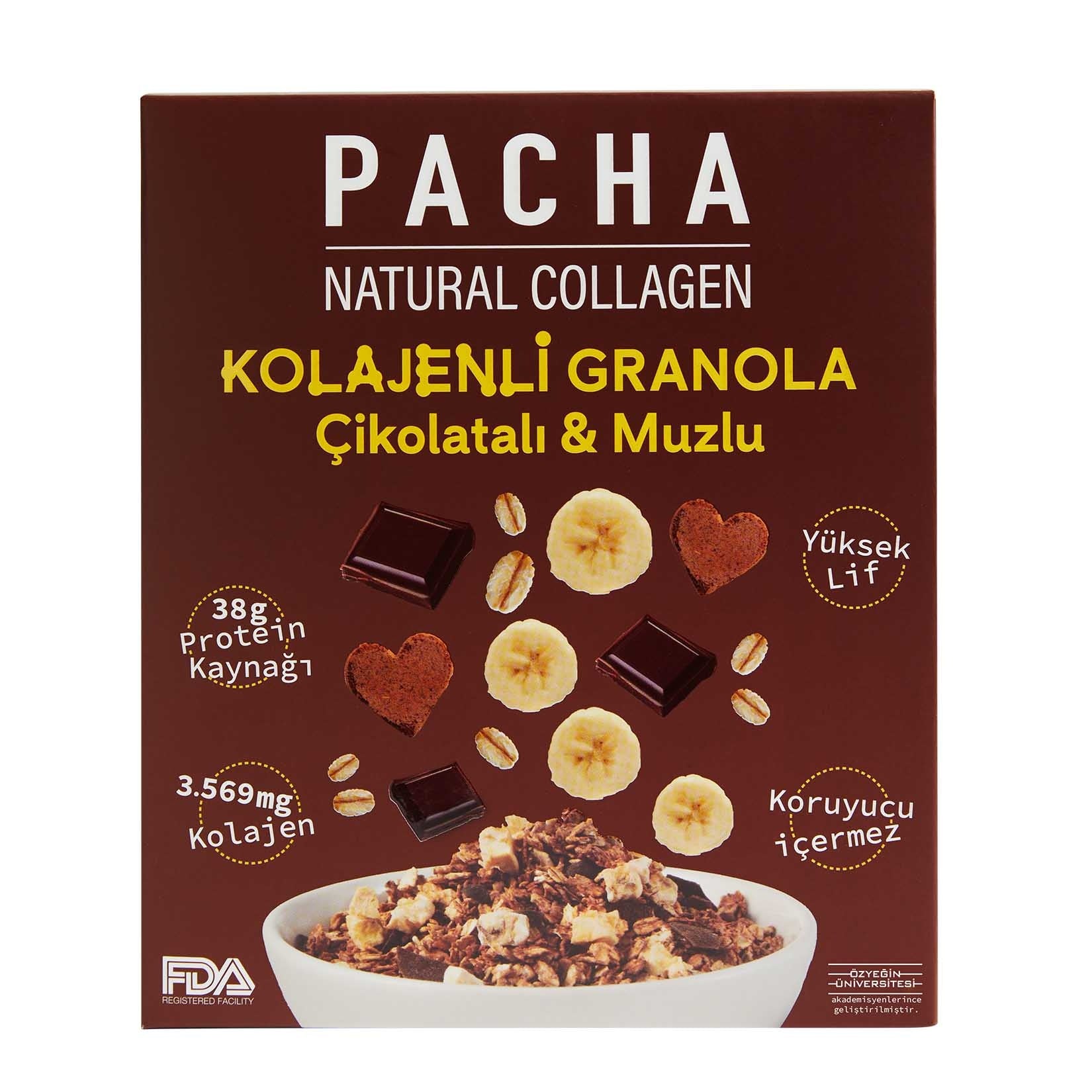 Start your day with Pacha Natural Protein Chocolate Banana Collagen Granola, a nourishing breakfast blend made with wholesome oats, rich dark chocolate, banana, and added collagen.