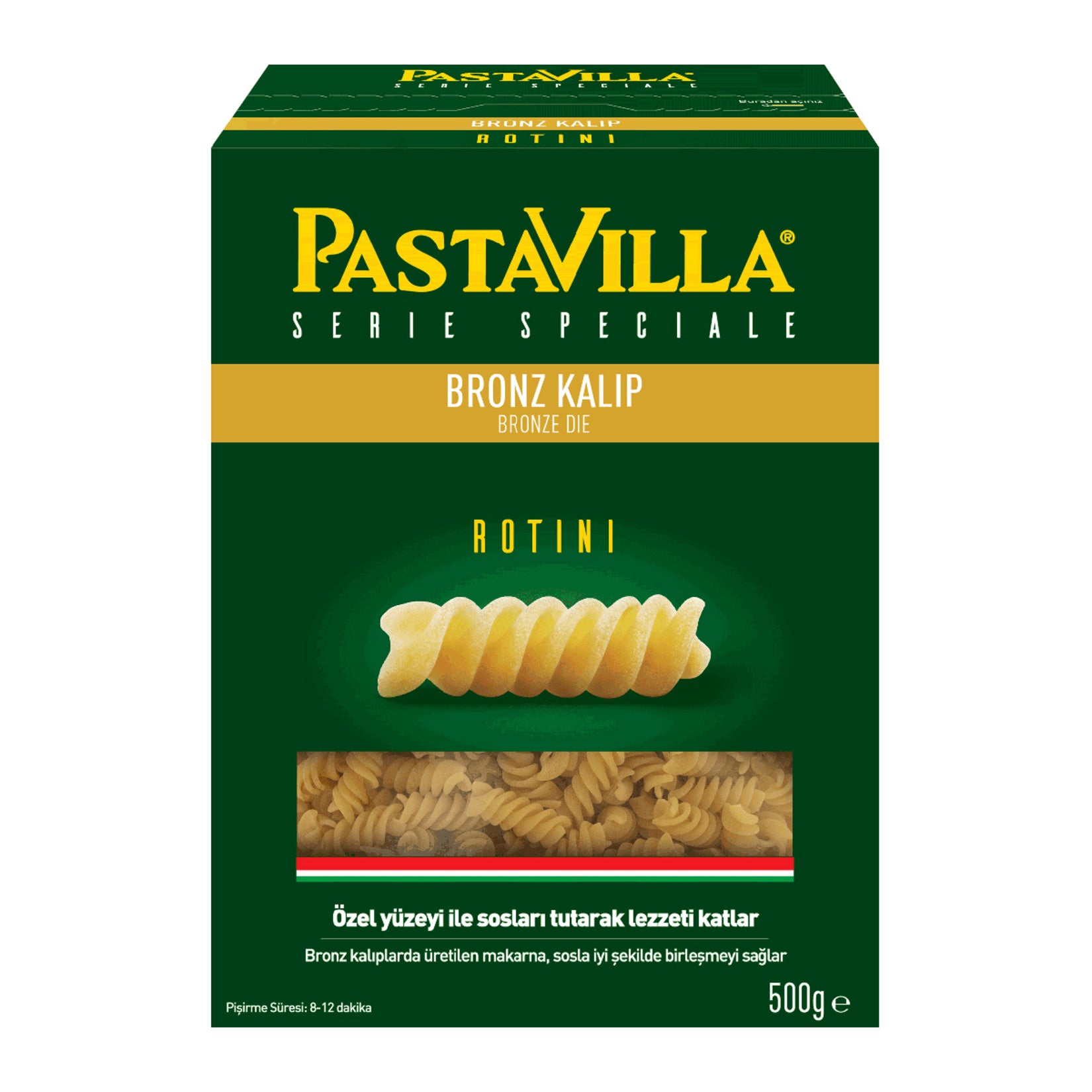 Bring the taste of premium Italian-style pasta made in Türkiye to your kitchen with Pastavilla Bronz Kalip Rotini.