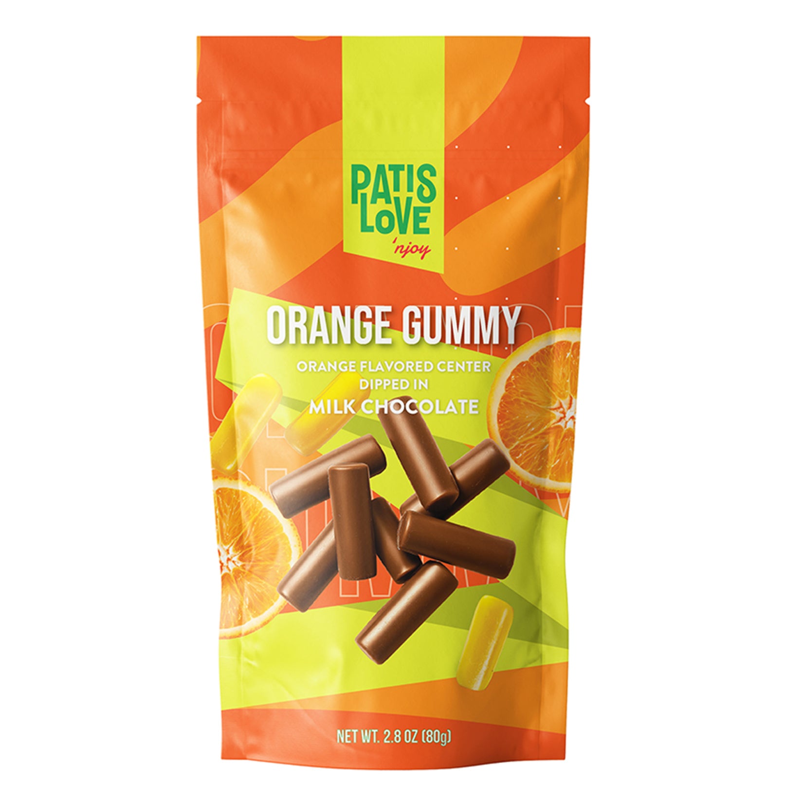 Discover the delightful fusion of citrus and chocolate with Patislove Milk Chocolate Coated Orange Soft Candy.