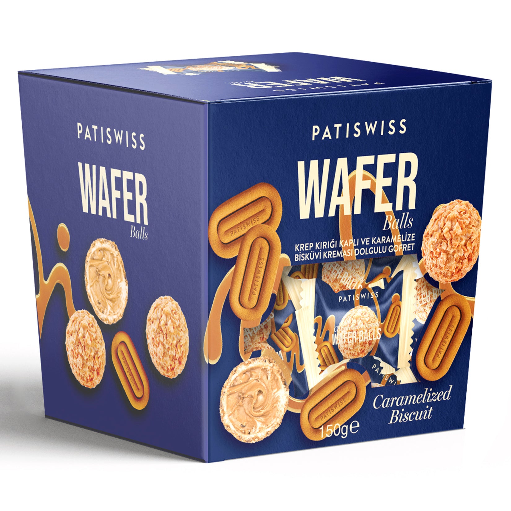 Patiswiss Crepe Crumble Coated & Caramelized Biscuit Wafer brings together layers of crispy wafer, rich caramelized biscuit cream, delicate crepe crumbles, and smooth white chocolate for a truly satisfying sweet snack.