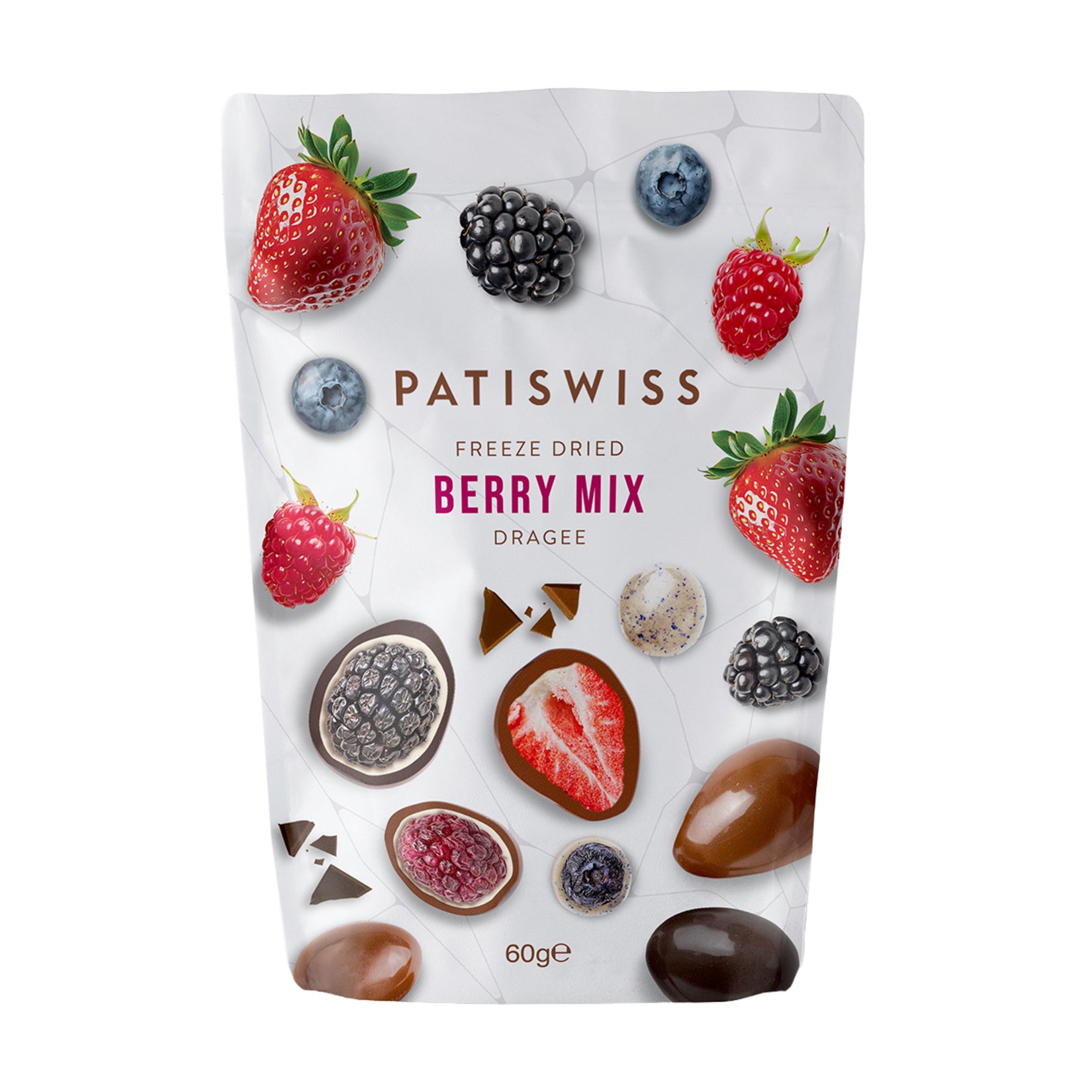 Patiswiss Freeze Dried Berry Mix Dragee brings together the vibrant taste of real berries and smooth premium chocolate in one colorful assortment.
