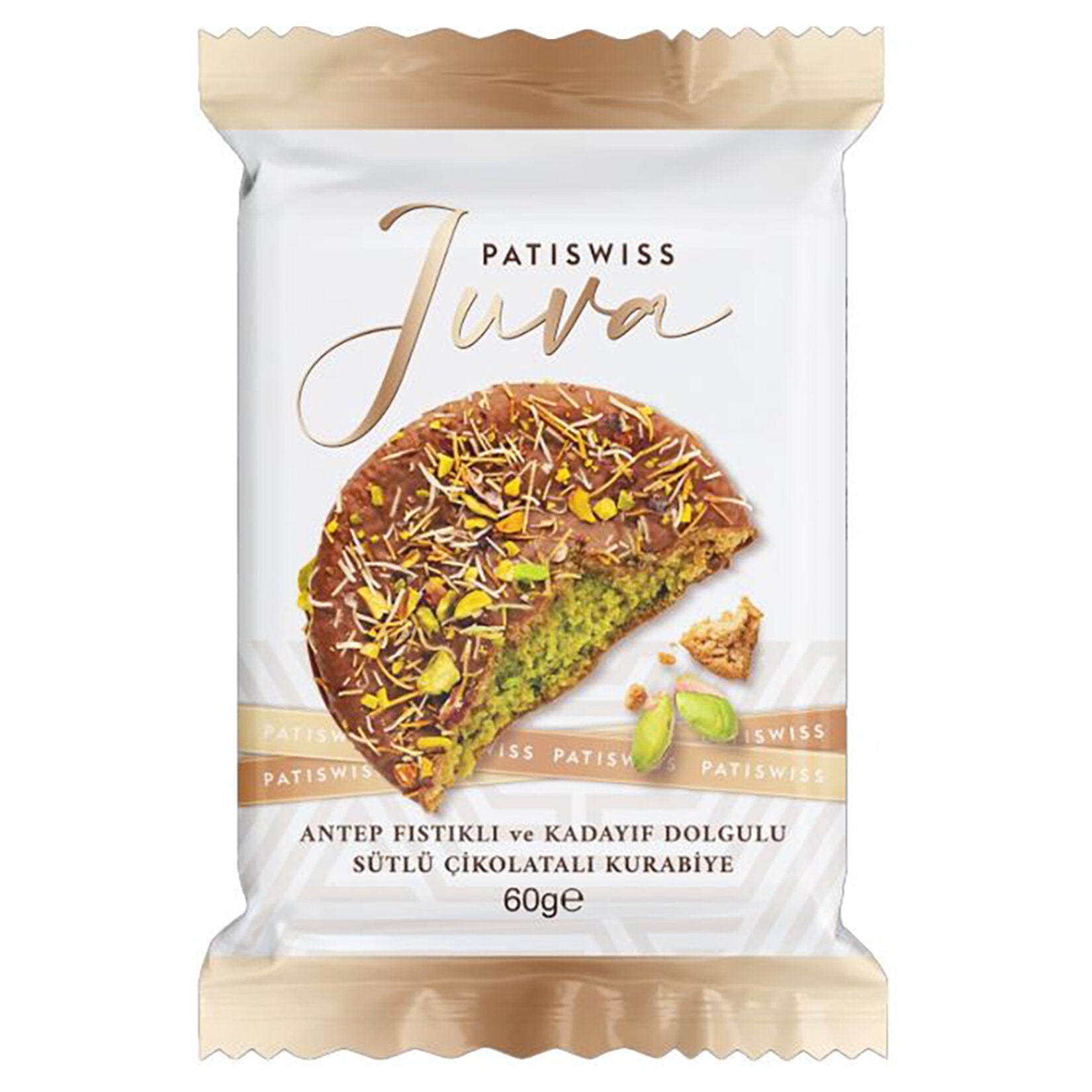 Patiswiss Juva Pistachio Kadaifi Filled Milk Chocolate Cookie brings together the rich flavors of Türkiye’s finest ingredients in one decadent treat.