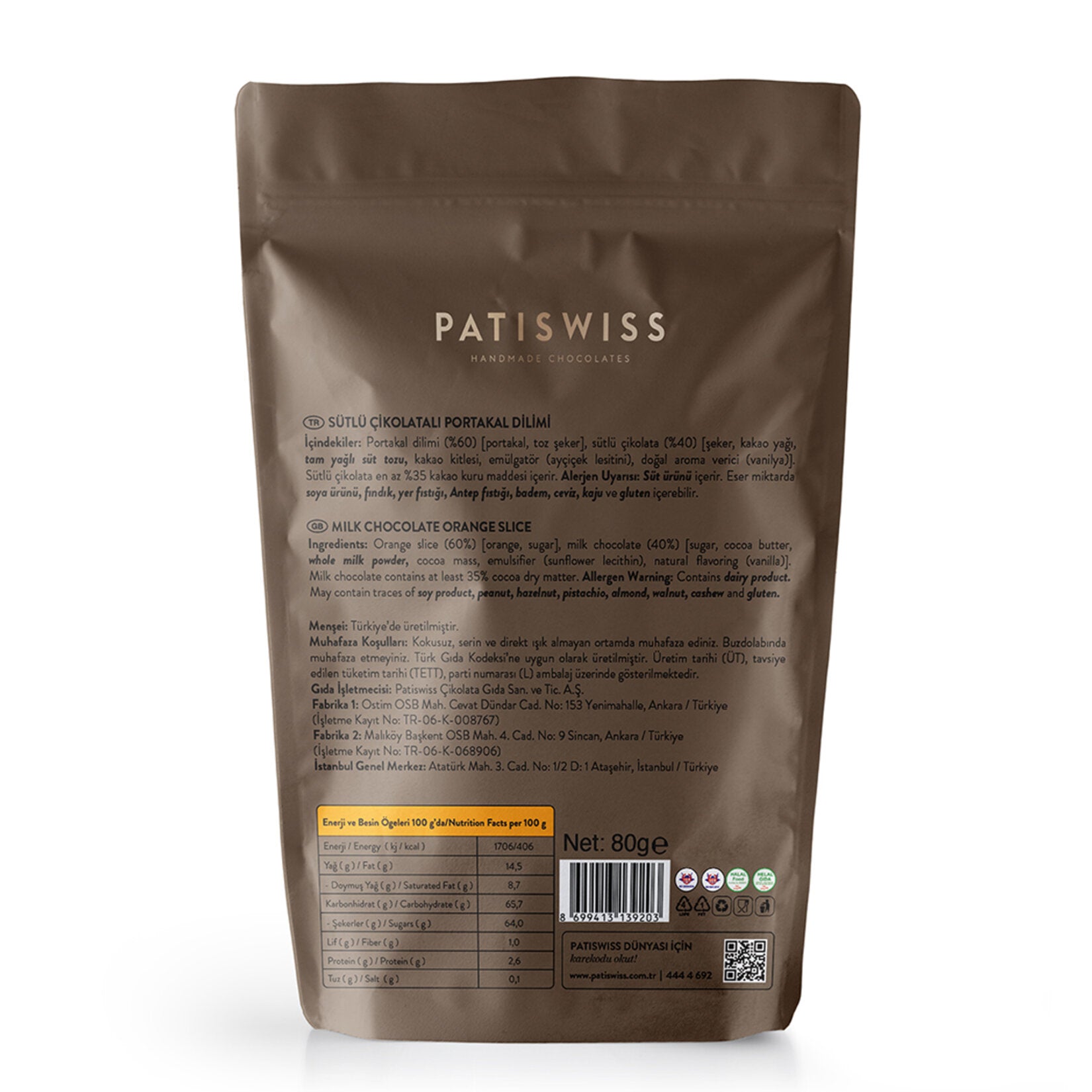 Patiswiss Milk Chocolate Orange Slice brings together the bright taste of real orange and smooth milk chocolate in a beautifully crafted treat from Türkiye.