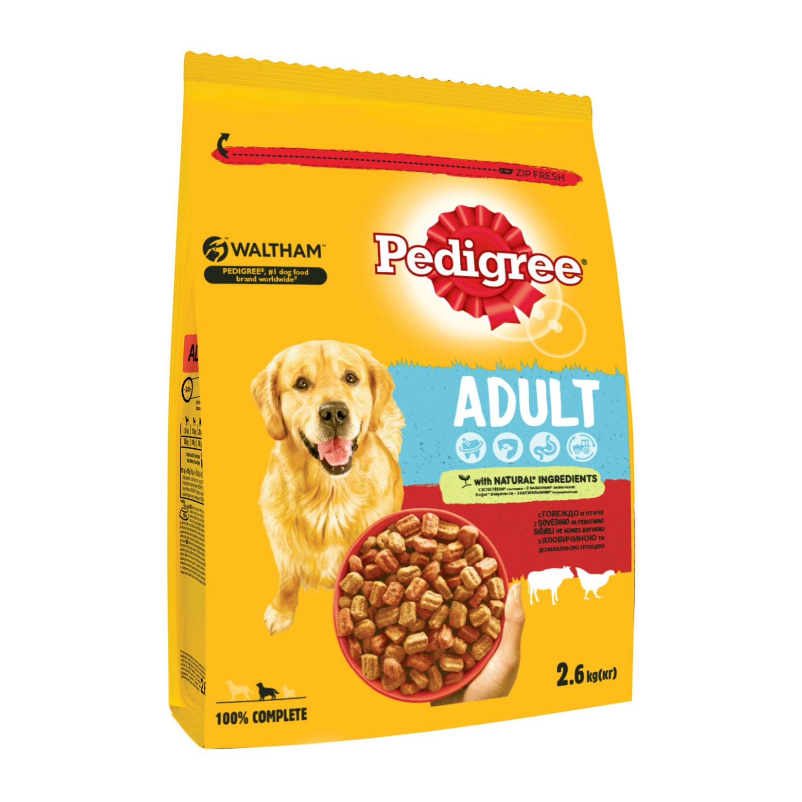 Pedigree Beef Dry Dog Food is a complete and balanced daily nutrition formula made for adult dogs.