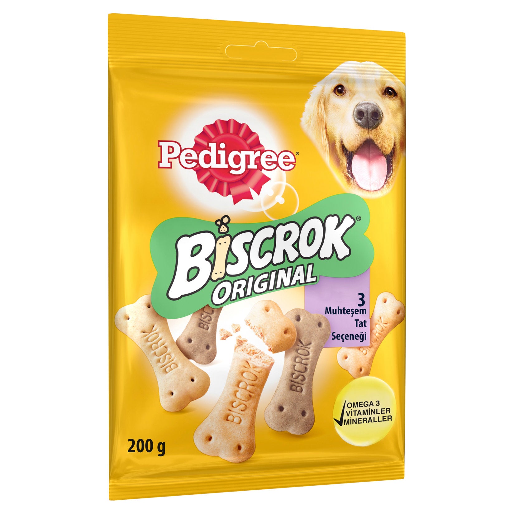 Pedigree Biscrock Dog Treat Biscuits 200g are crunchy oven-baked reward biscuits designed for adult dogs.