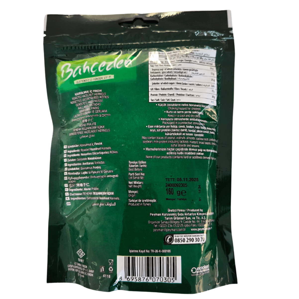 Peyman Bahçeden Roasted Hazelnuts 5.6 oz (160 g) – Premium Turkish Hazelnuts
