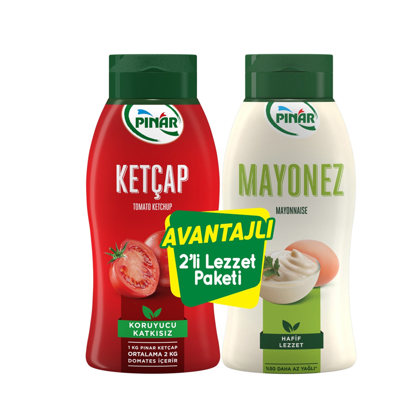 Enjoy two everyday essentials from Pınar in one convenient set: classic Pınar Ketchup and Pınar 50% Less Fat Mayonnaise.