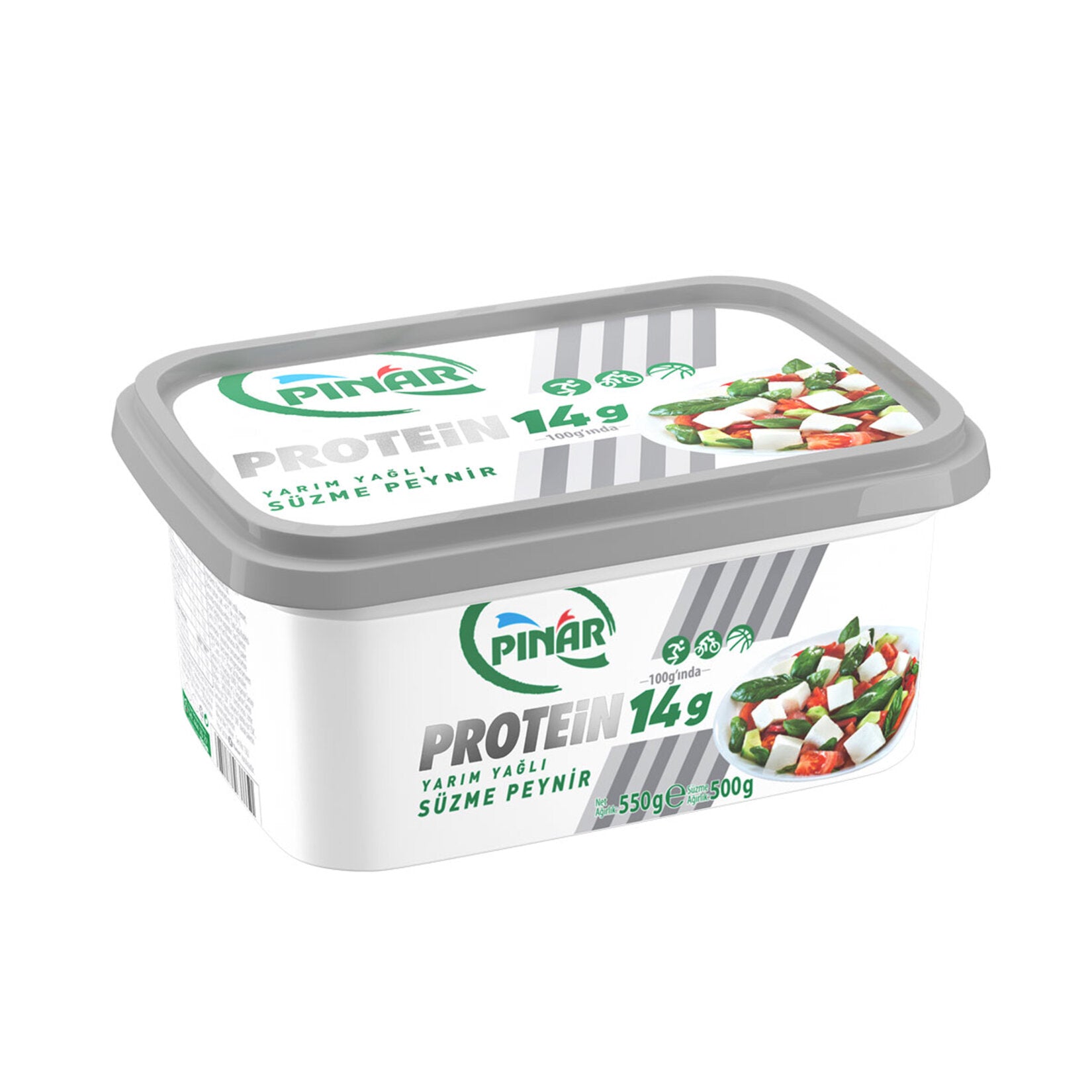 Pınar Yüksek Proteinli Süzme Peynir is a smooth, semi-skim strained white cheese made from high-quality pasteurized cow’s milk.