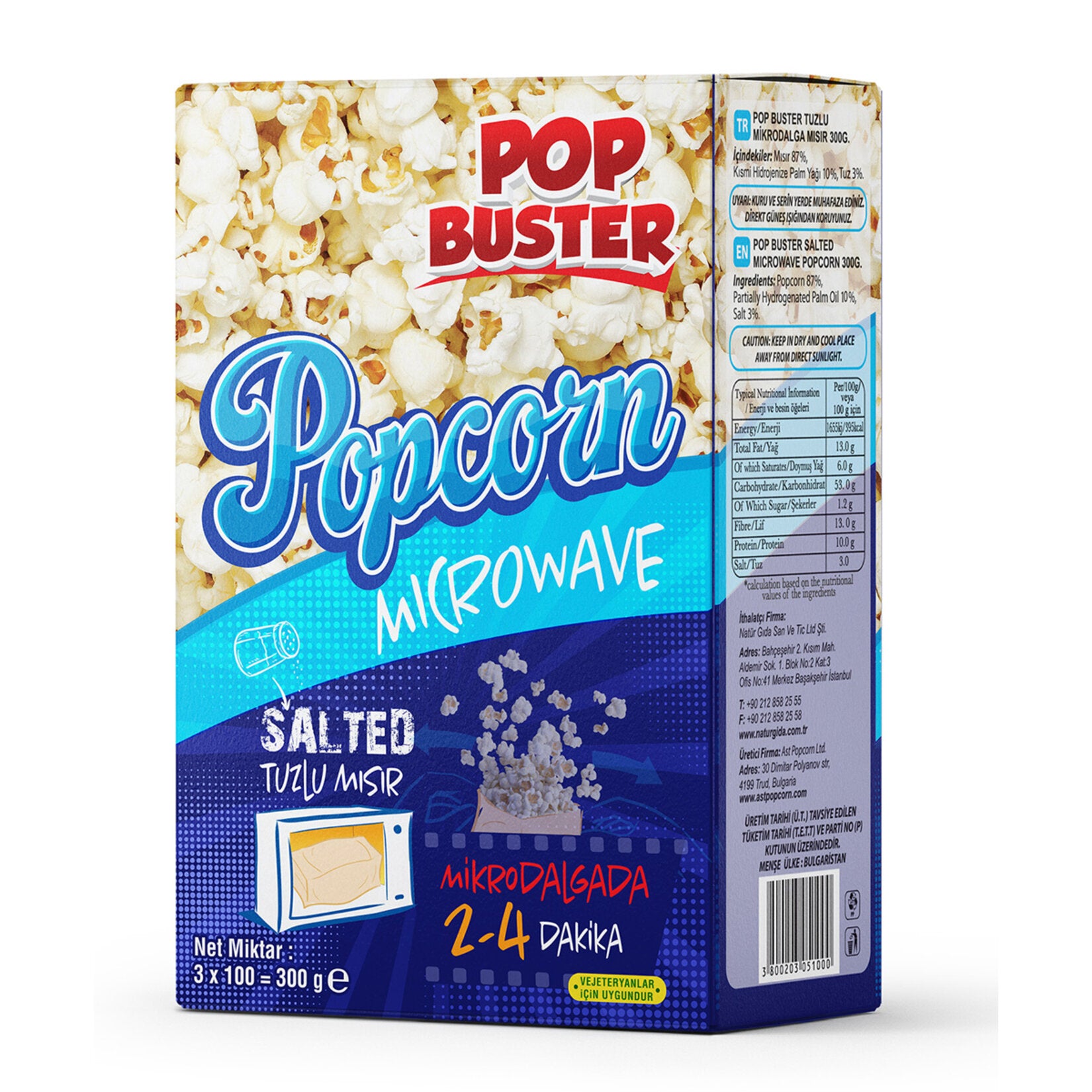 Pop Buster Salted Microwave Popcorn brings the classic movie-theater experience to your home with its rich, salty flavor and easy microwave preparation.