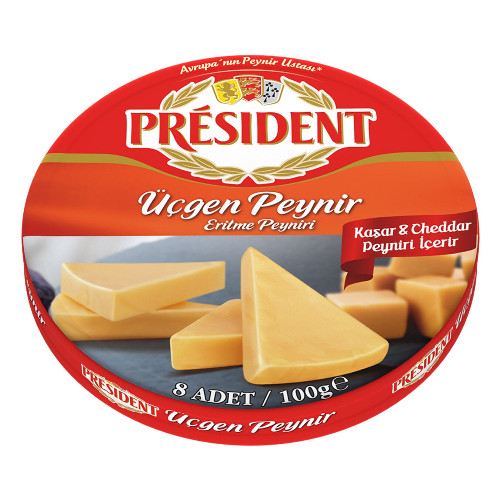 President Cheddar Triangle Cheese brings smooth, creamy cheddar flavor in convenient individually wrapped triangles.
