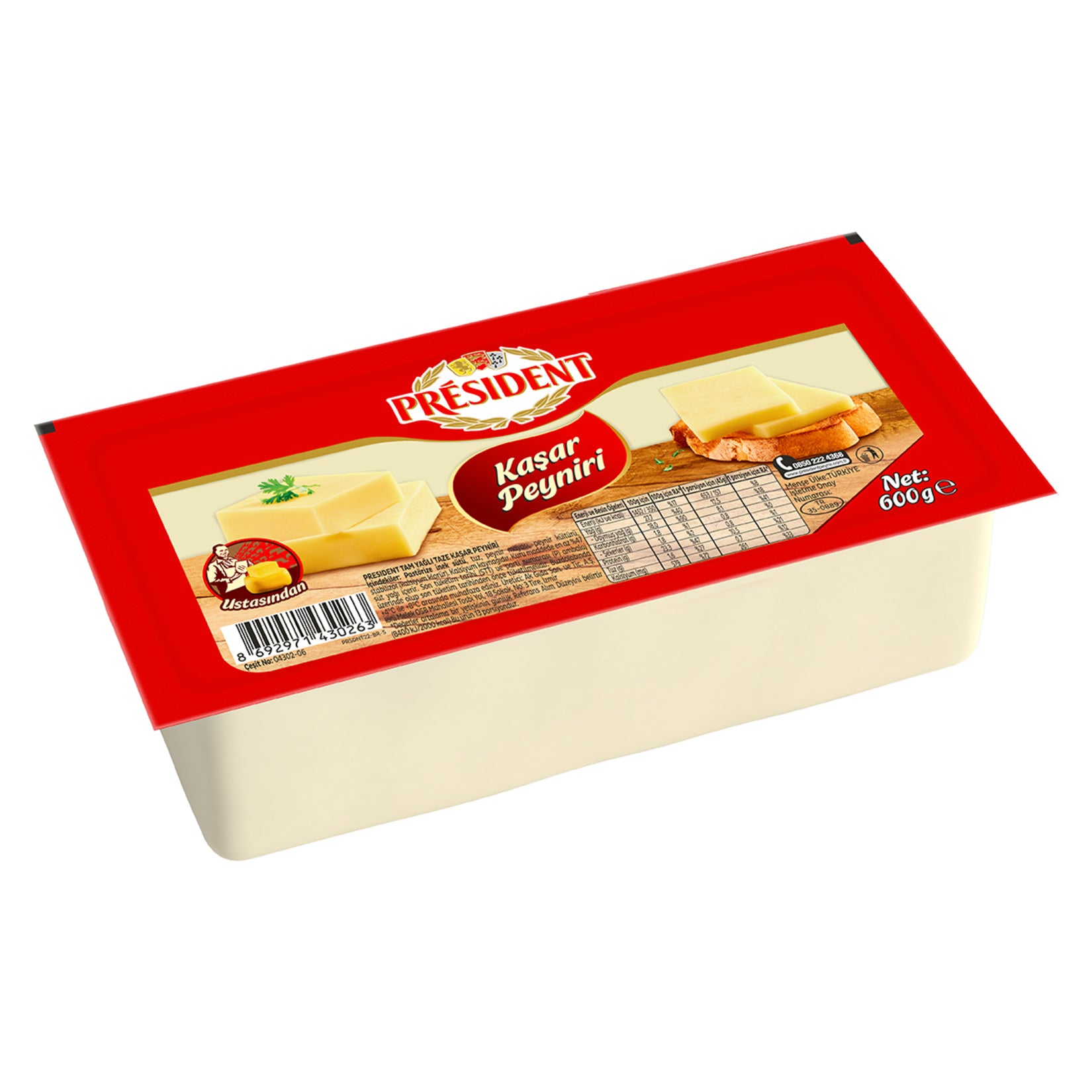 President Kasar Cheese is a traditional Turkish-style semi-hard cheese known for its smooth texture and rich, milky flavor.