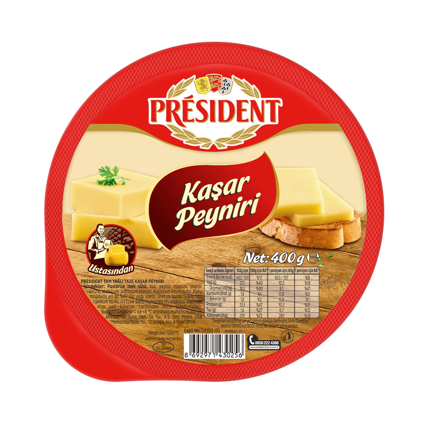 President Kasar Peyniri Fresh Kashar Cheese is a smooth, semi-hard Turkish-style cheese made from pasteurized cow’s milk.