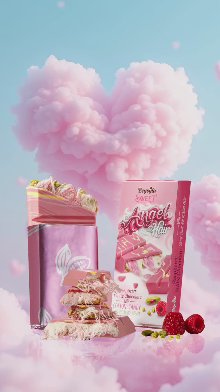 Beyoglu Angel Hair Raspberry White Chocolate with Cotton Candy and Pistachio Cream – 6 oz (170 G)