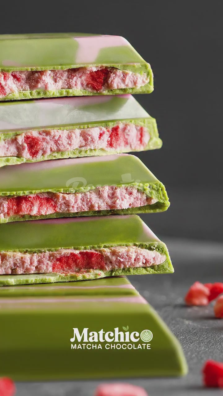 Beyoglu Matchico Tokyo-Style Chocolate- Matcha Chocolate with Strawberry Cream & Strawberry Pieces 3.4 oz (95 G)