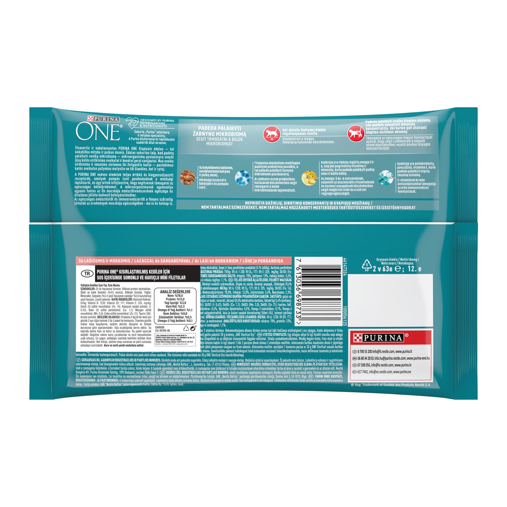 Purina One Sterilized Cat Food Salmon & Carrot is specially formulated for adult cats that have been spayed or neutered.