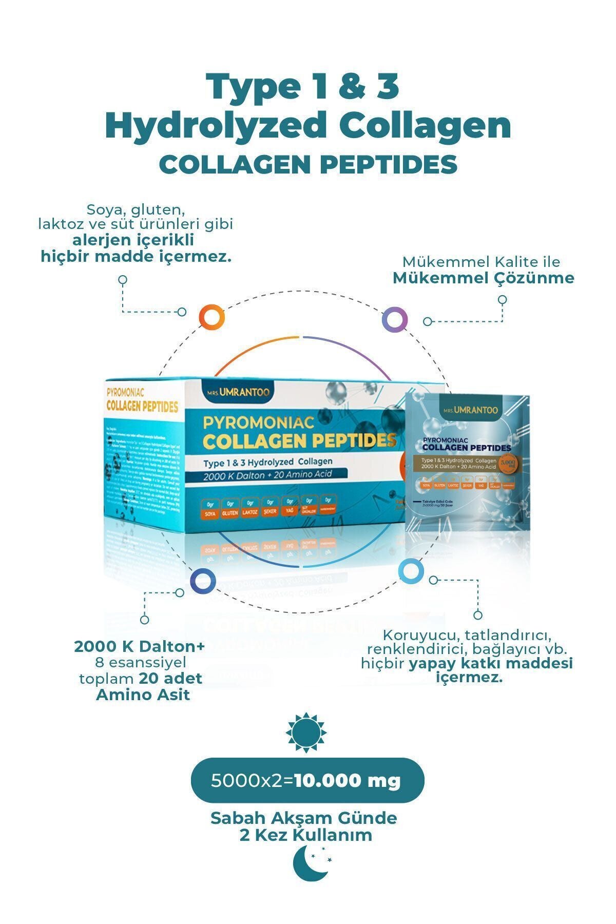 PYROMONIAC Collagen Peptides provides 100% pure hydrolyzed Collagen Type 1 and Type 3 in convenient single-use sachets.