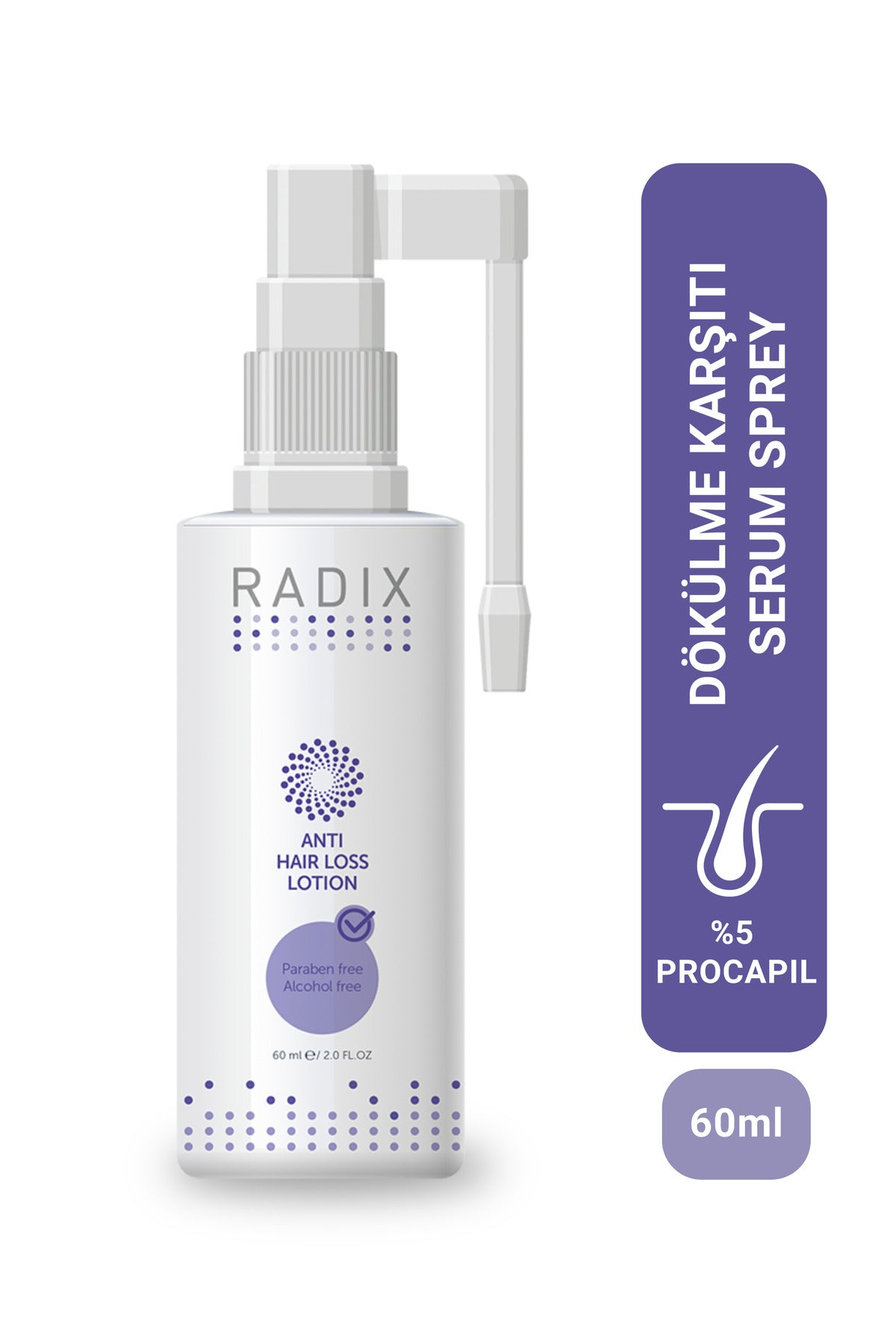 Radix Anti Hair Loss Serum Spray is a targeted scalp treatment formulated with 5% Procapil™ complex to help reduce hair shedding, strengthen hair fibers, and support faster, healthier-looking growth.