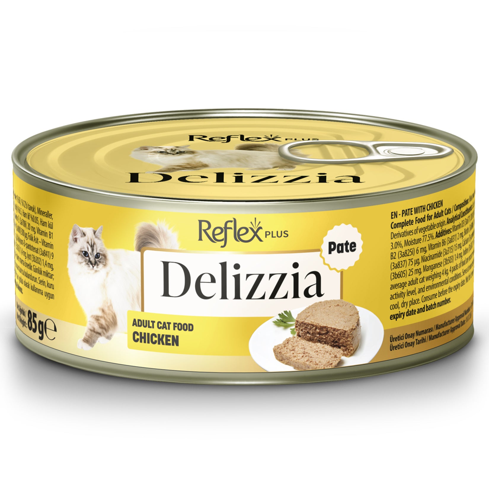 Reflex Plus Delizzia Chicken Wet Cat Food is specially formulated for adult cats, providing balanced daily nutrition in a convenient 85 g single-serve pouch.