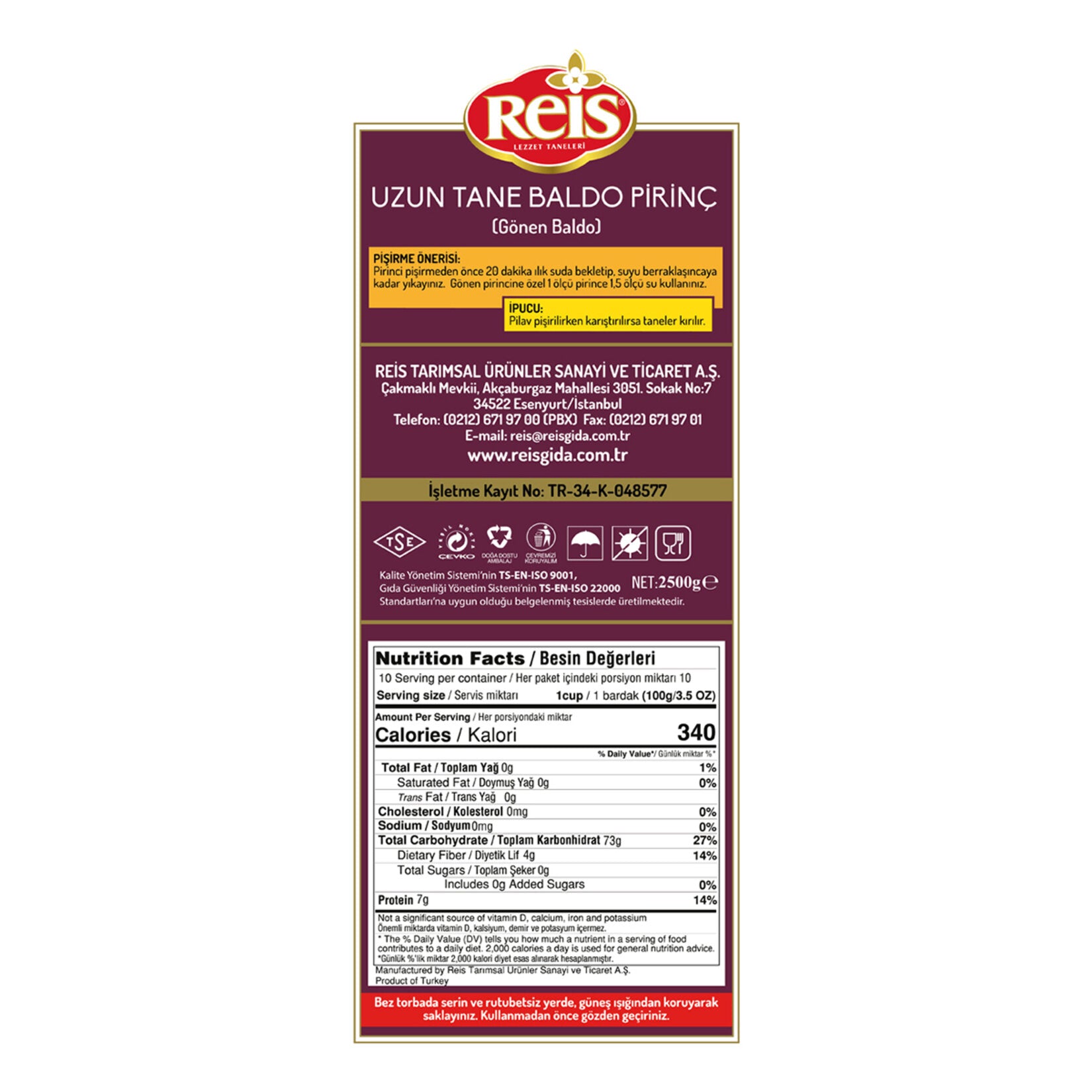 Reis Baldo Rice is a premium-quality rice variety grown in the fertile lands of Gönen, Türkiye.