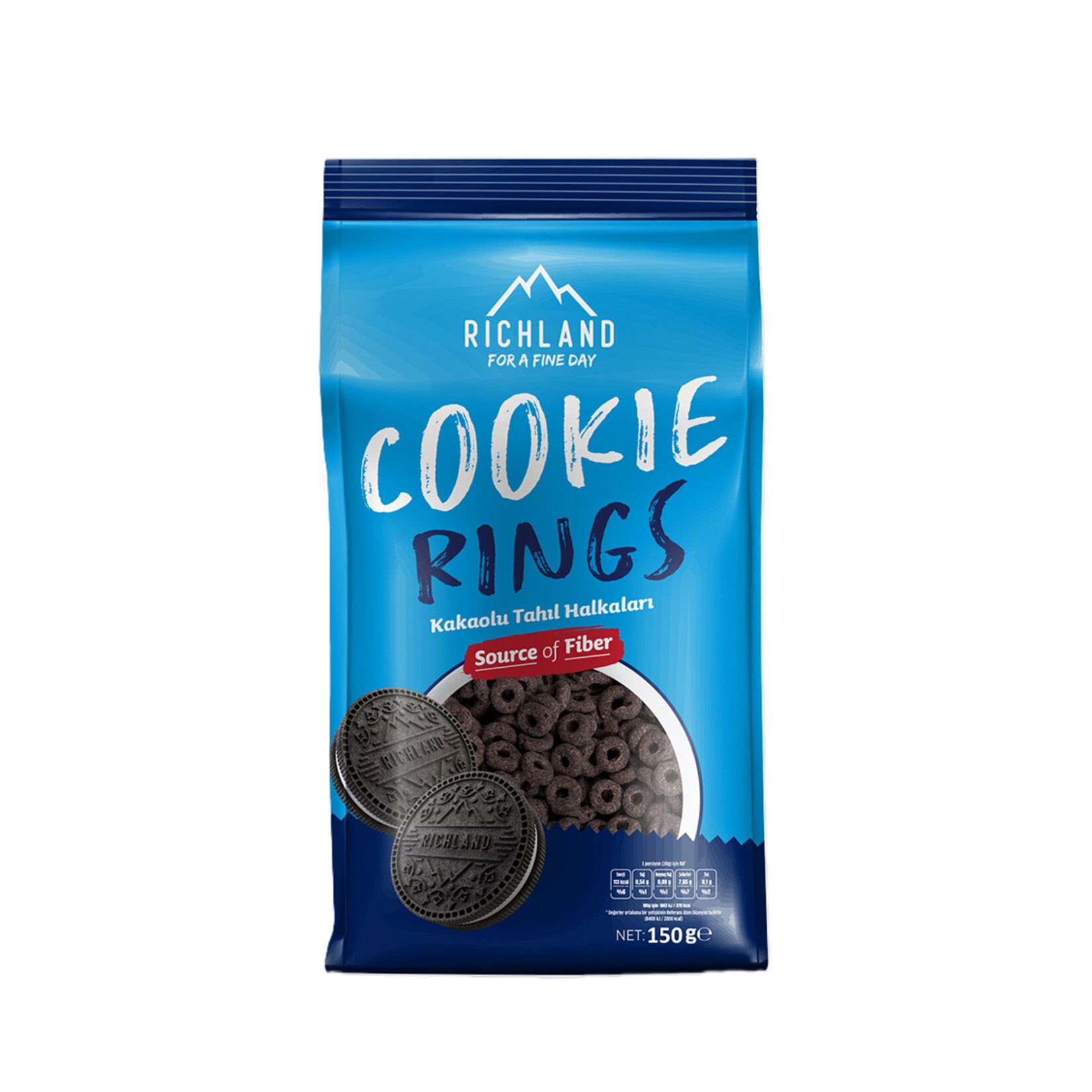 Richland Cookie Rings Cocoa Cereal brings a chocolatey twist to your breakfast table with crunchy grain rings made from corn and whole wheat.