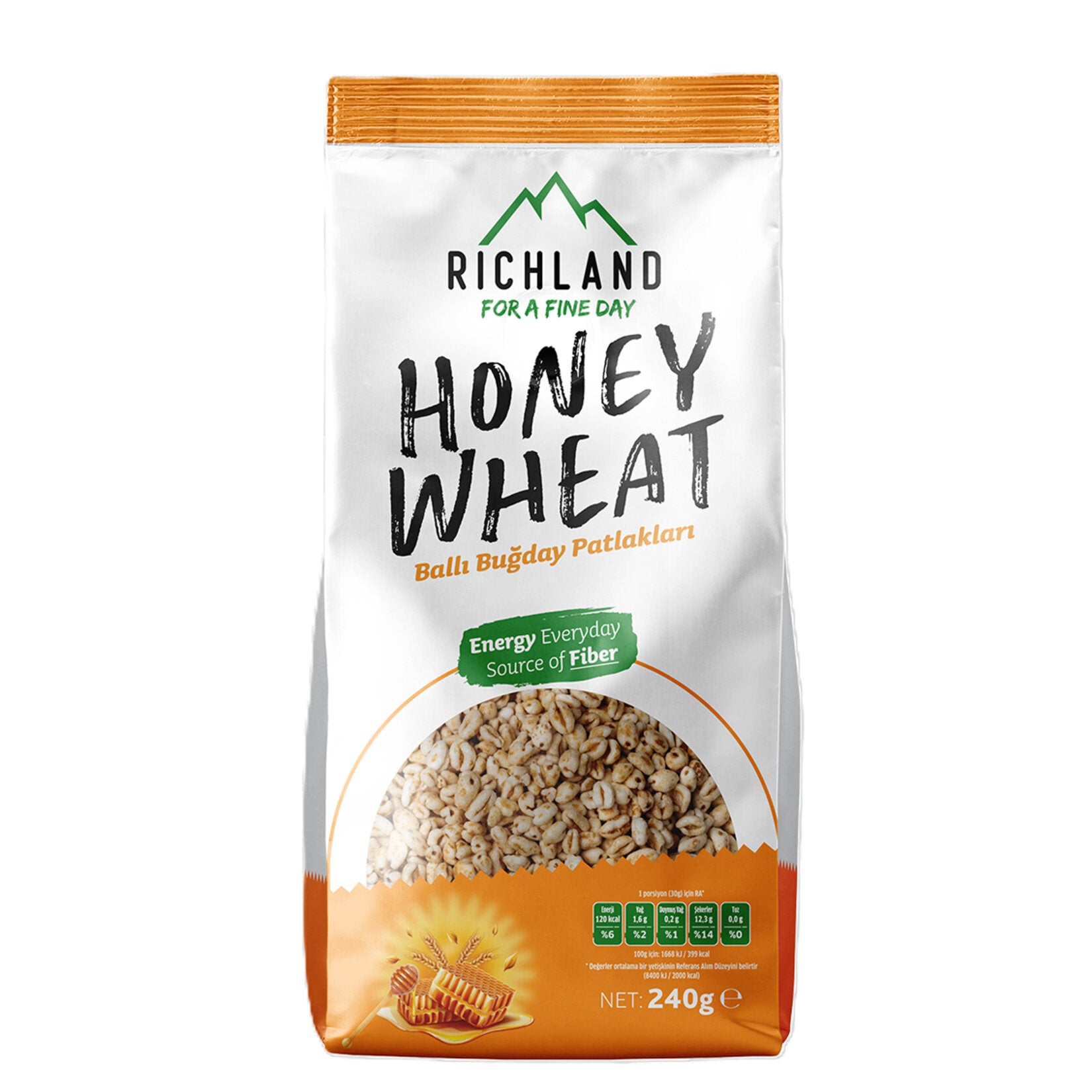Start your morning with the light crunch of Richland Honey Wheat Puffs Cereal.
