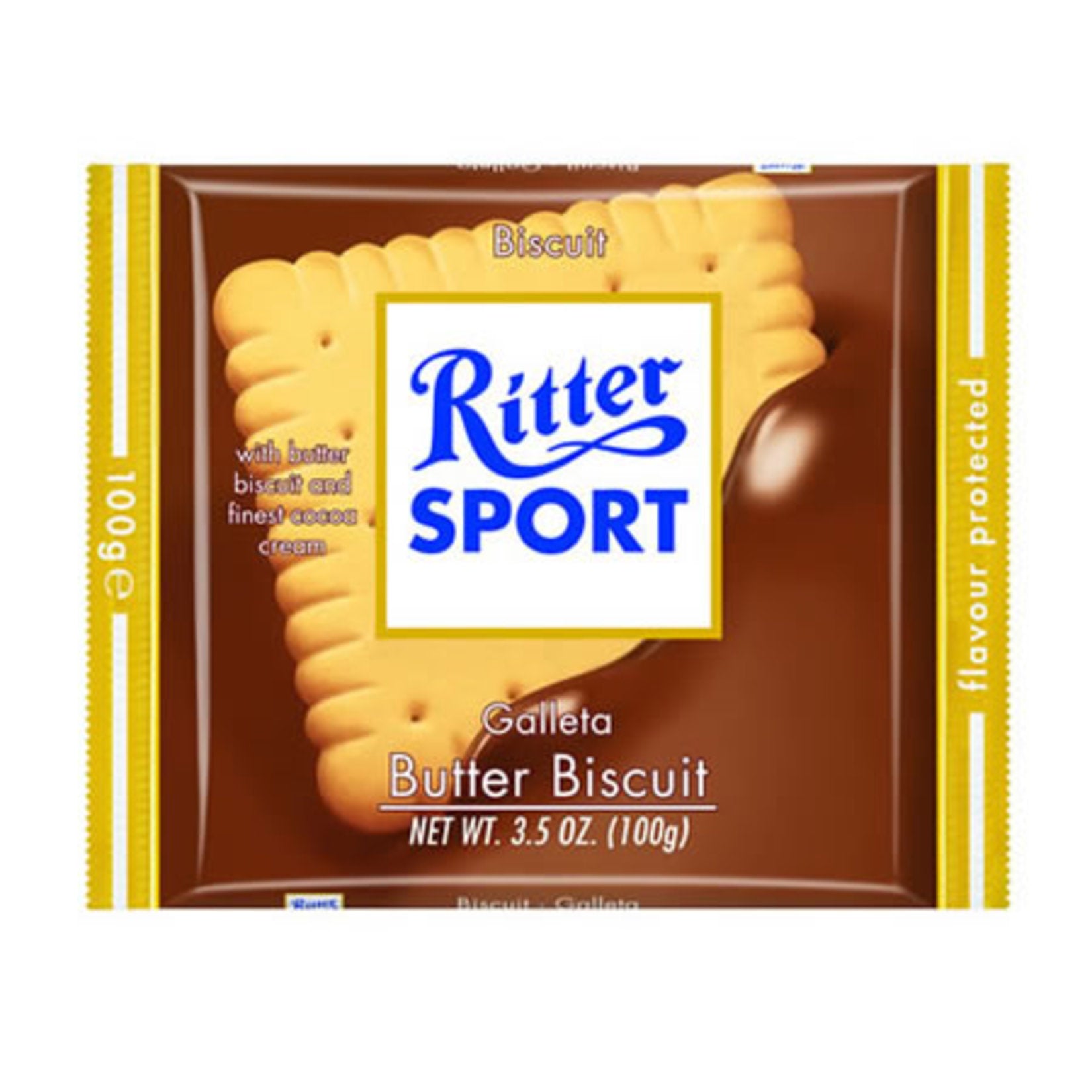 Ritter Sport Biscuit Milk Chocolate Bar combines smooth milk chocolate with a creamy milk & cocoa filling and buttery biscuit pieces for a satisfying crunch in every bite.