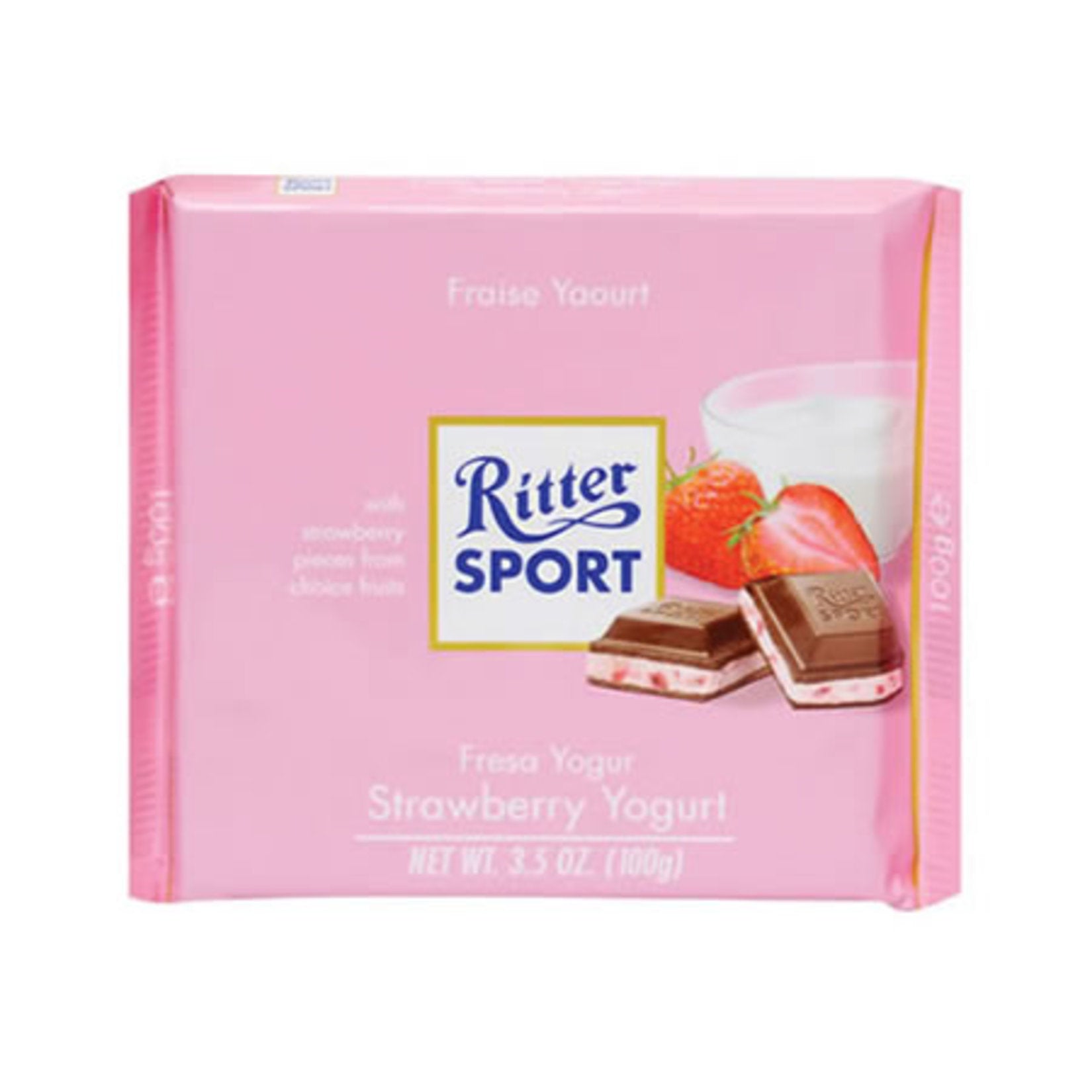 Ritter Sport Cilekli Yogurtlu Milk Chocolate Bar brings together smooth Alpine milk chocolate with a refreshing strawberry and yogurt cream filling.