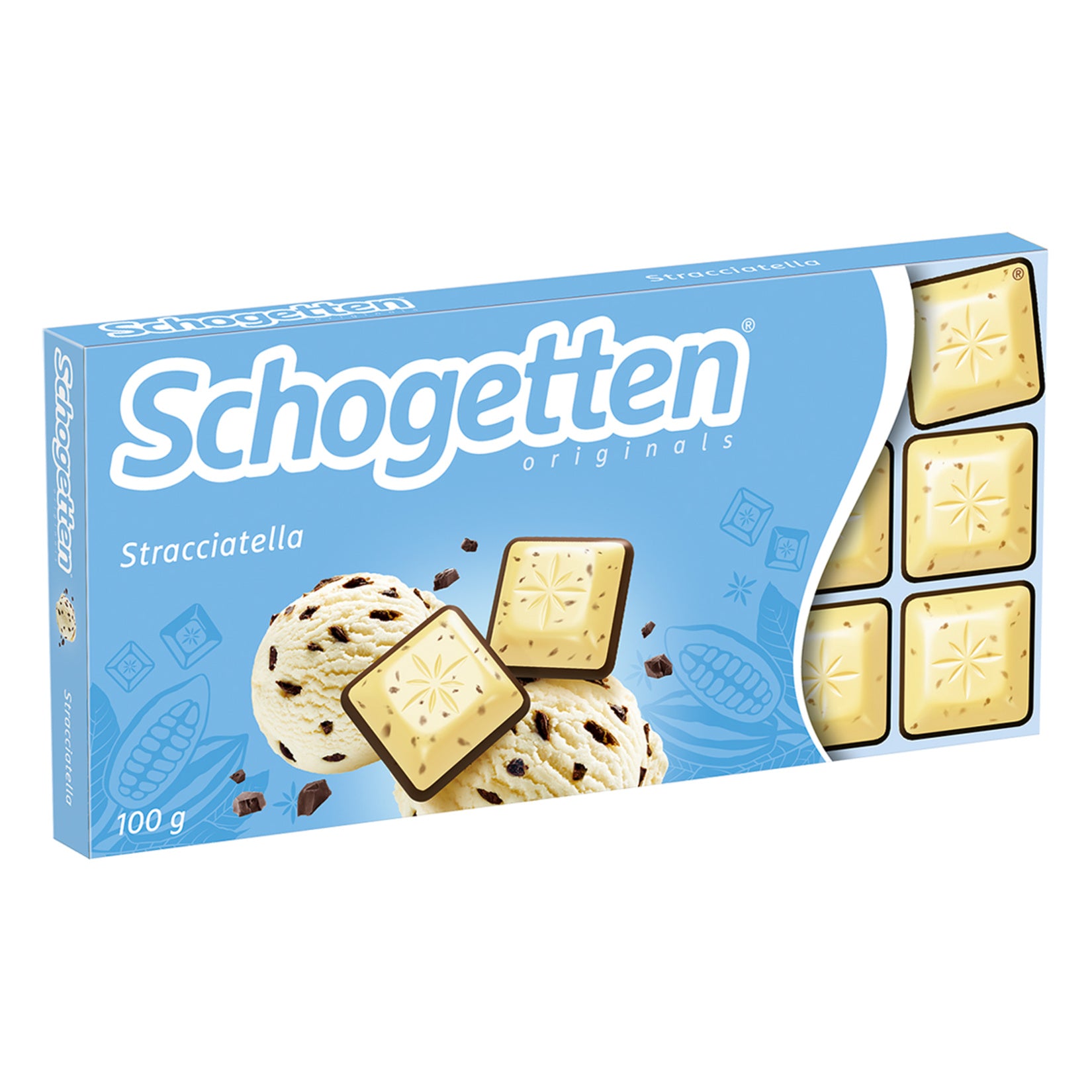 Enjoy the creamy crunch of Schogetten Stracciatella Chocolate, a delicious milk chocolate bar blended with fine cocoa flakes for a smooth yet textured bite.