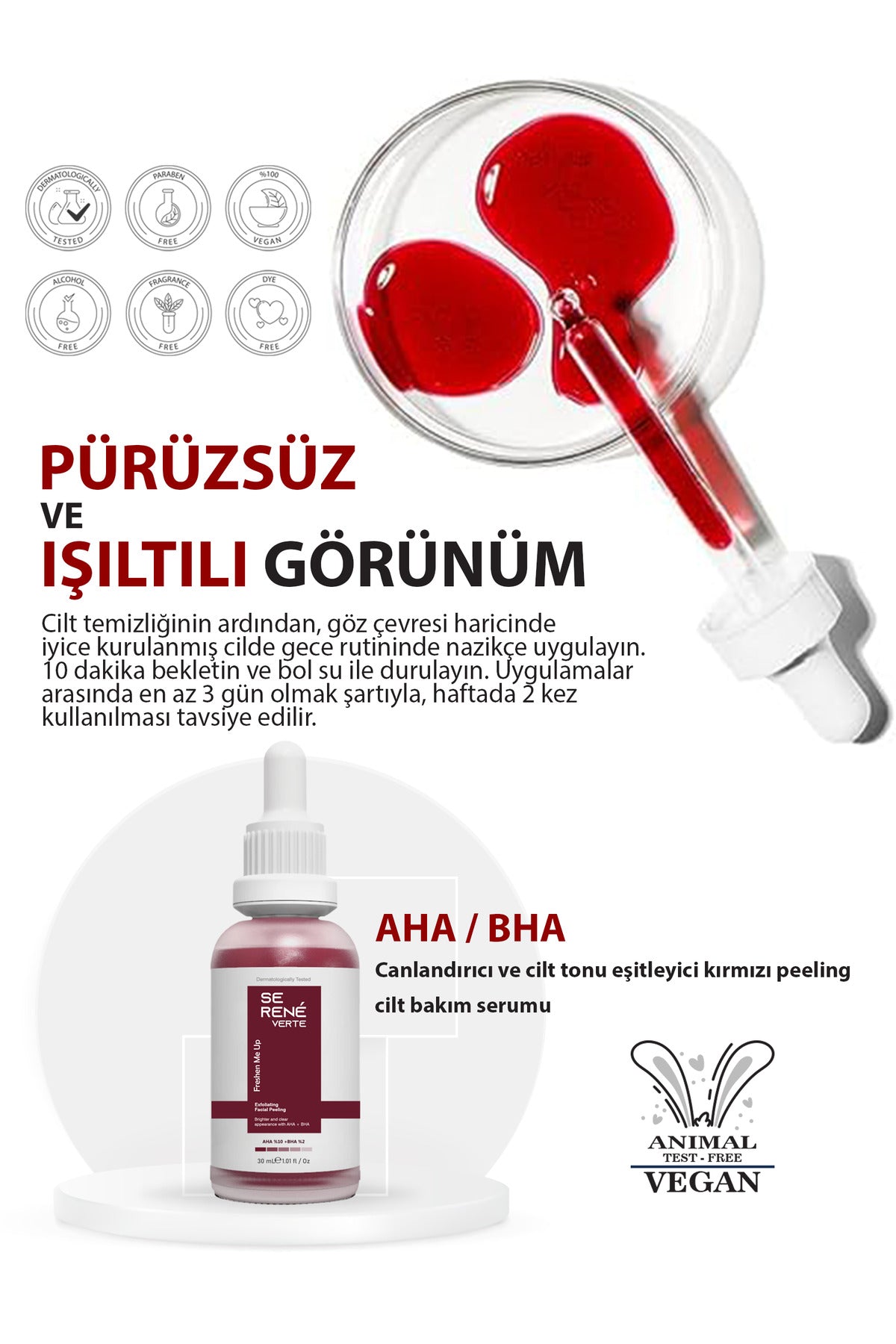 Se Rene Verte Revitalizing & Pore Tightening Red Peeling Face Serum is a high-performance AHA 10% + BHA 2% exfoliating serum designed to refine skin texture, unclog pores, and promote a more even-looking complexion.