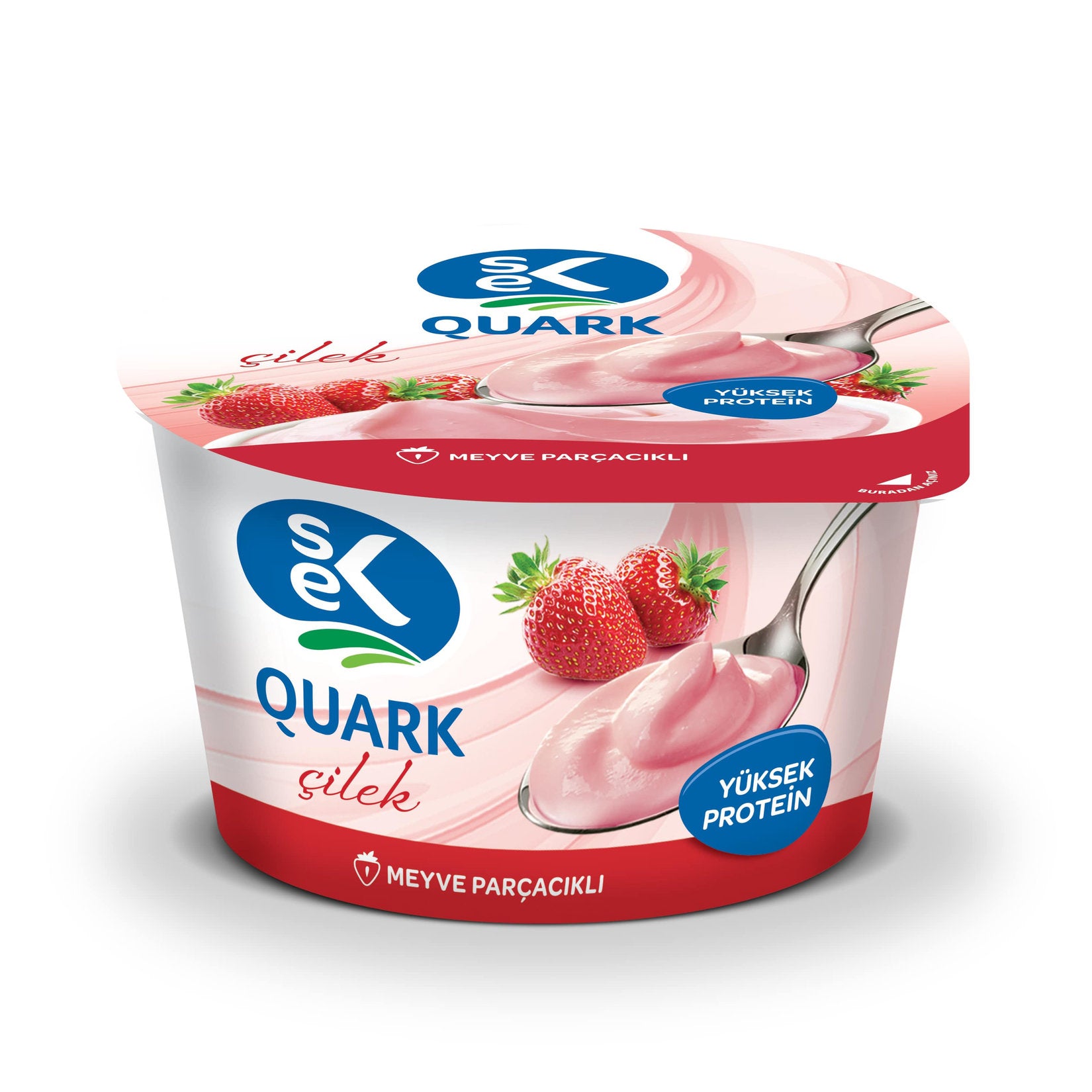 Sek Quark Strawberry is a creamy, lightly sweet dairy snack made with smooth quark cheese and real strawberry flavor.