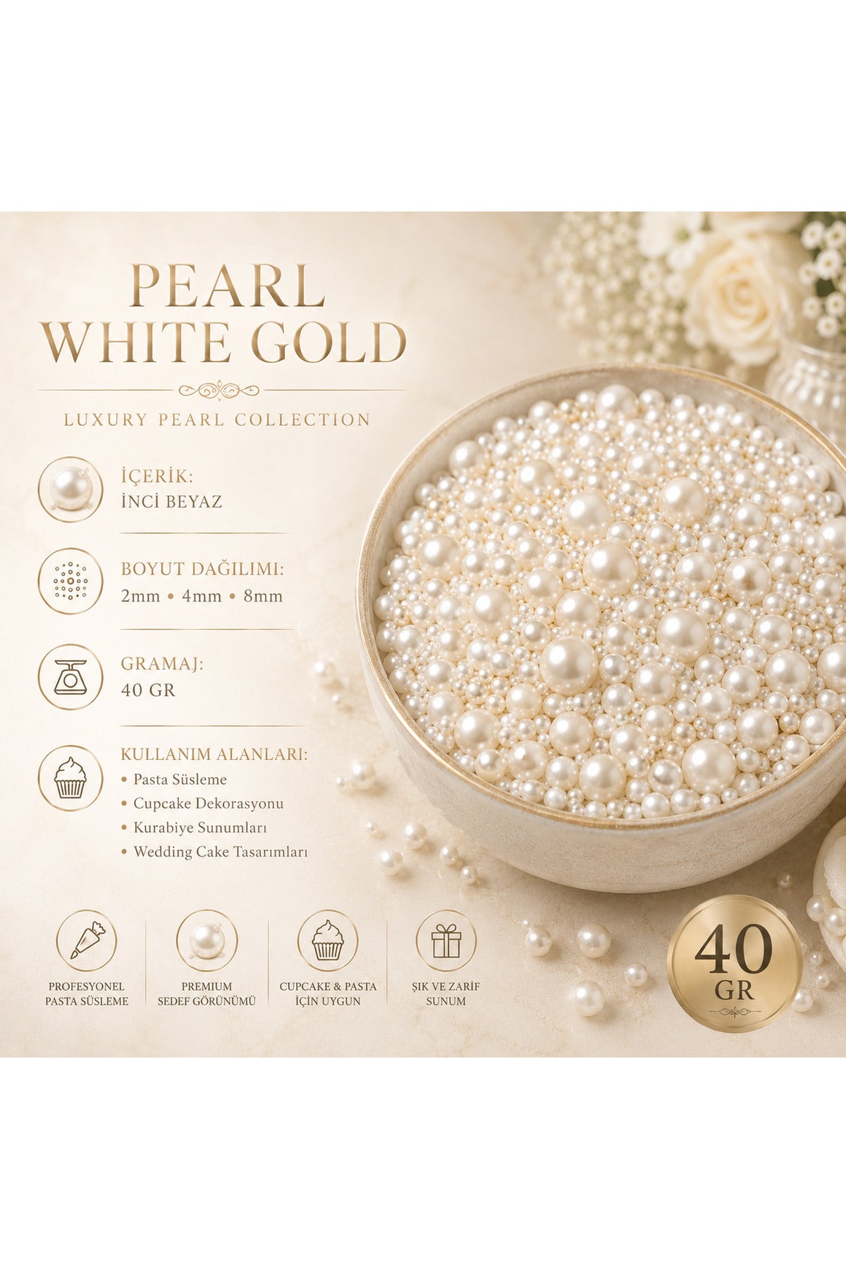 Add refined sparkle to your desserts with Sekers Hayatiniza Renk Katan Tatlar Premium Mix Decorative Sugar Pearls.