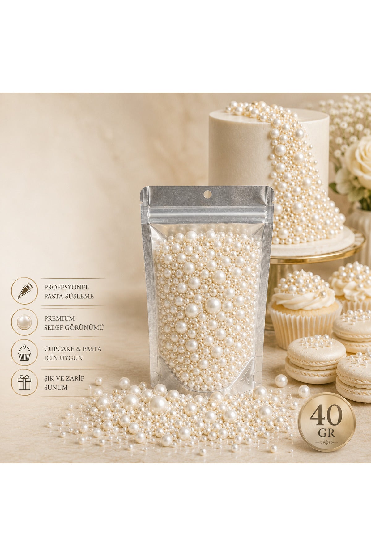 Add refined sparkle to your desserts with Sekers Hayatiniza Renk Katan Tatlar Premium Mix Decorative Sugar Pearls.