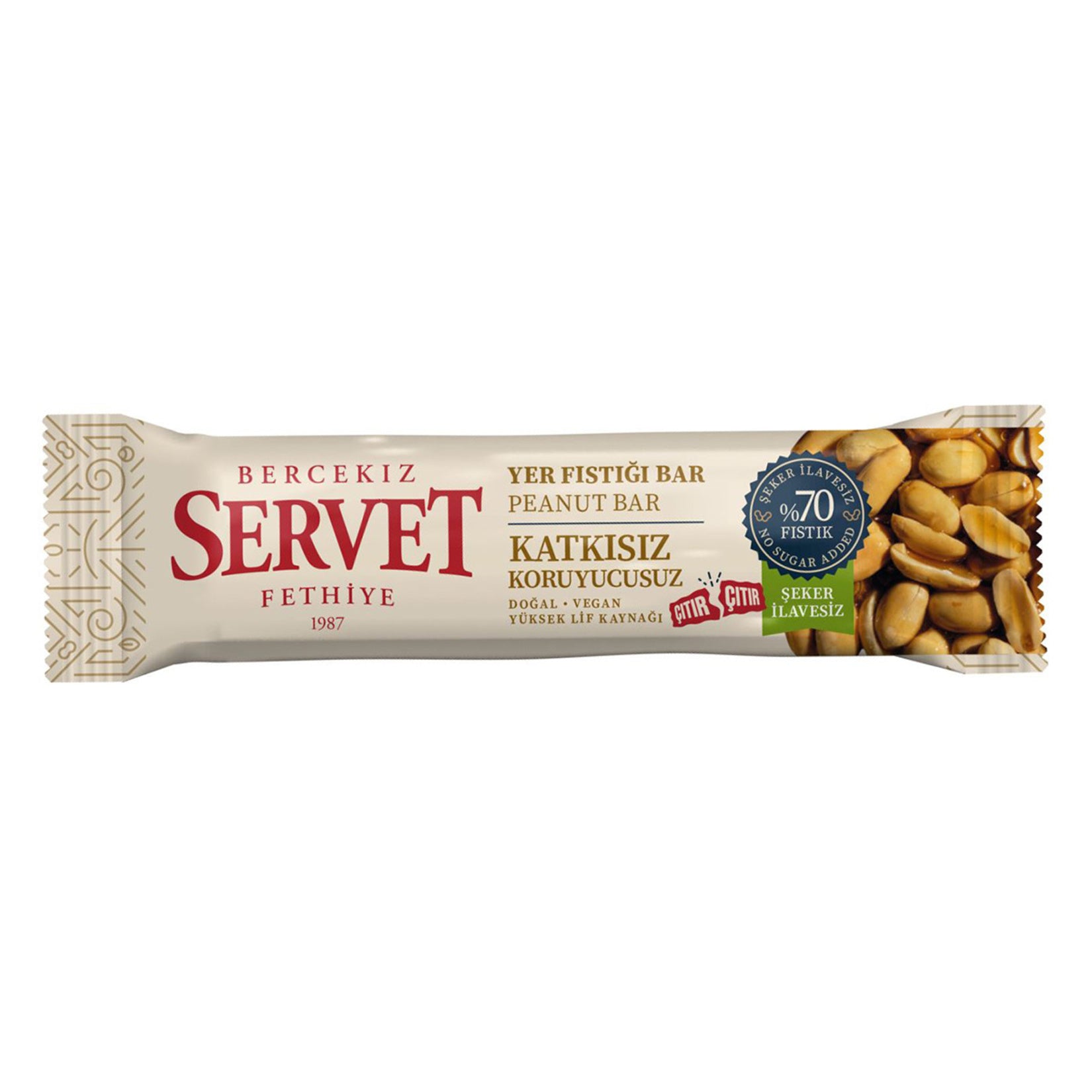 Servet Şekerleme Peanut Bar is a simple, satisfying snack made with 70% roasted peanuts and naturally sweetened with date juice concentrate.