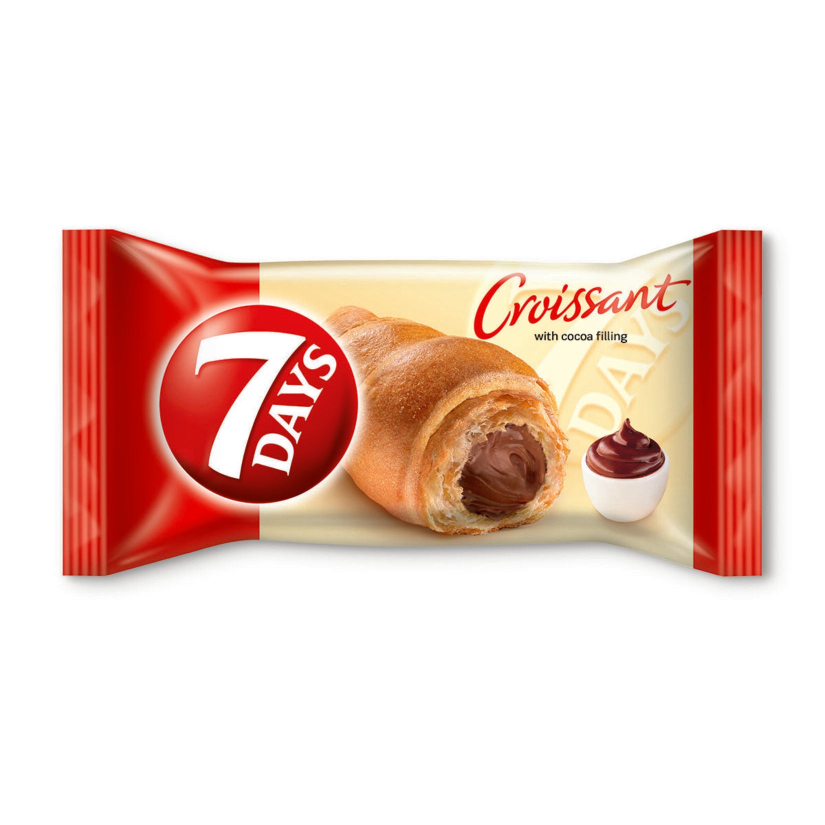 Enjoy the rich taste of Seven Days Cocoa Cream Croissant, a soft and flaky pastry filled with smooth cocoa cream.