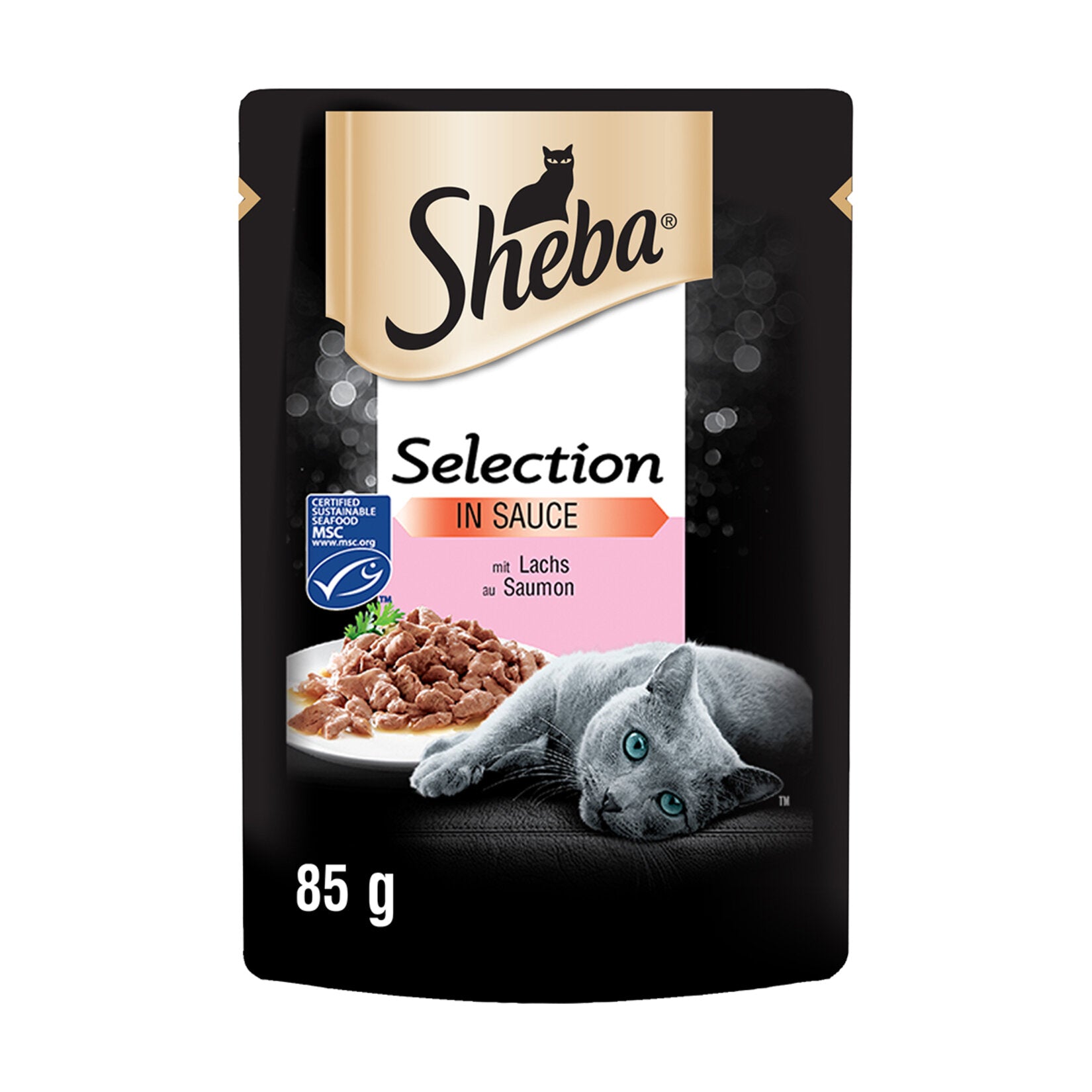 Sheba Salmon Wet Cat Food Pouch 85 g is a convenient single-serve meal made with salmon to provide a flavorful and satisfying option for adult cats.