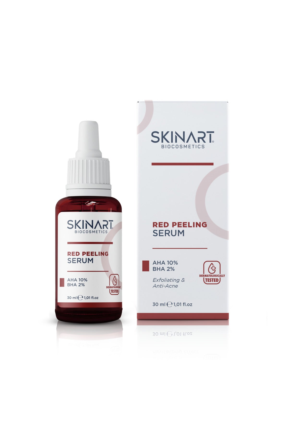 SkinArt Red Peeling Serum is a powerful exfoliating treatment formulated with 10% AHA (Alpha Hydroxy Acid) and 2% BHA (Beta Hydroxy Acid) to visibly refine skin texture, unclog pores, and promote a brighter, more even-looking complexion.