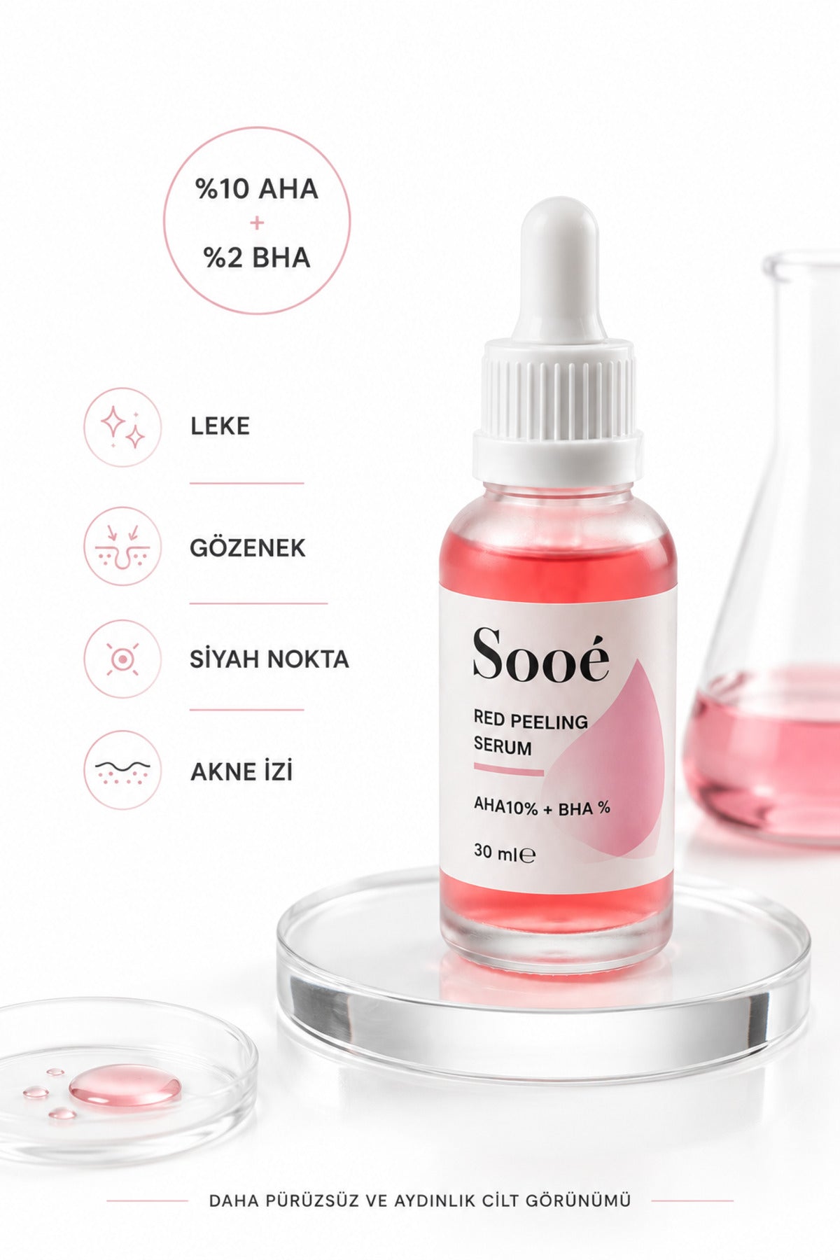 Sooe Red AHA BHA Peeling Serum is a high-performance chemical exfoliating face serum formulated with 10% AHA (Glycolic Acid) and 2% BHA (Salicylic Acid).
