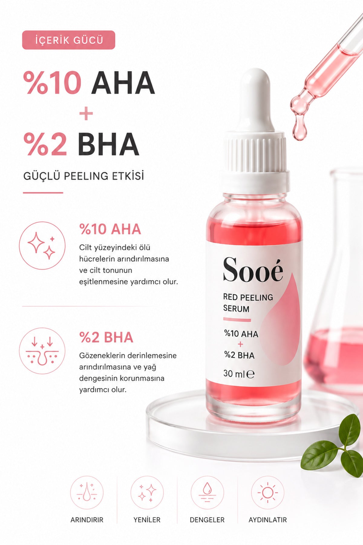 Sooe Red AHA BHA Peeling Serum is a high-performance chemical exfoliating face serum formulated with 10% AHA (Glycolic Acid) and 2% BHA (Salicylic Acid).